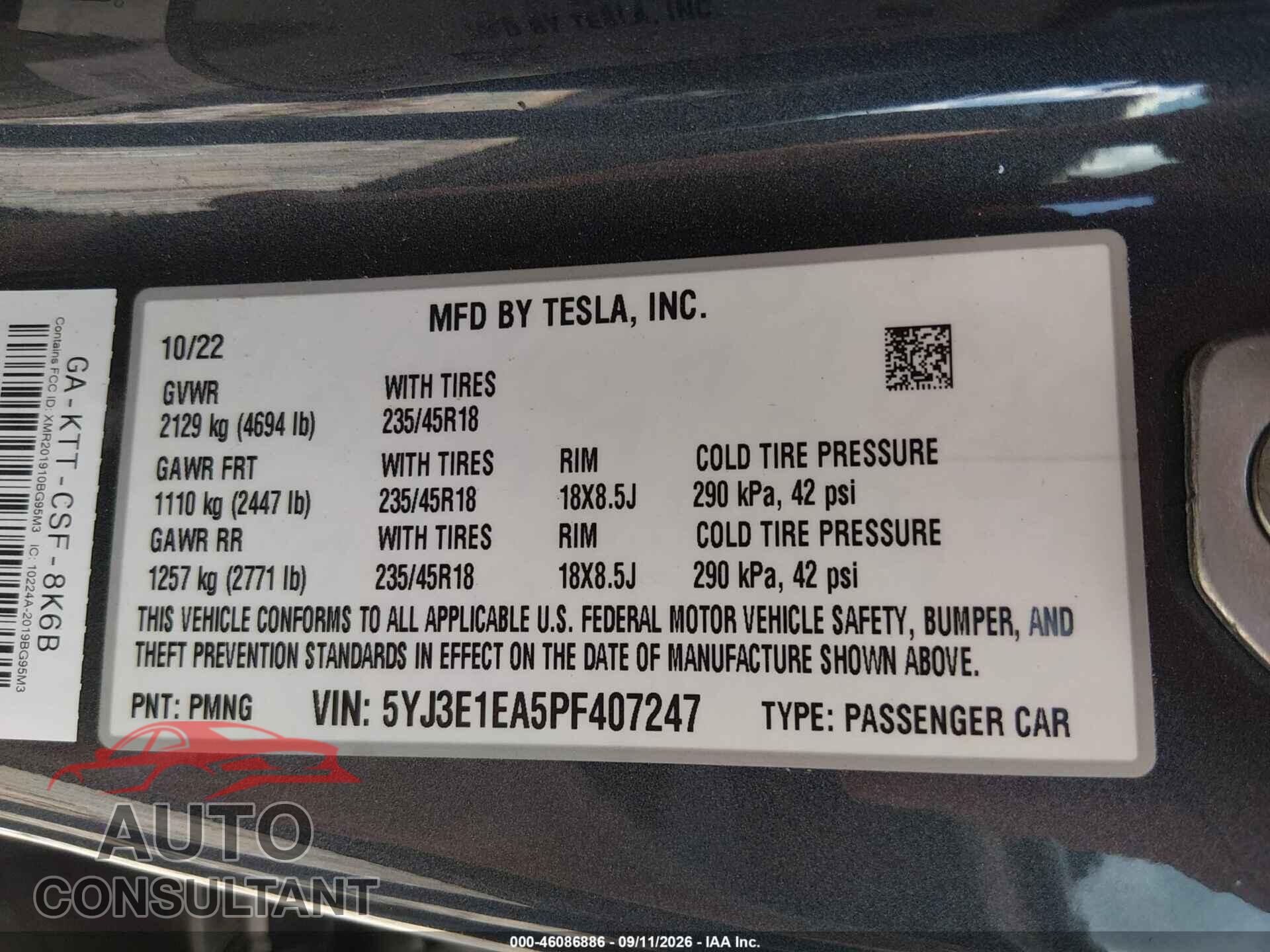 TESLA MODEL 3 2023 - 5YJ3E1EA5PF407247