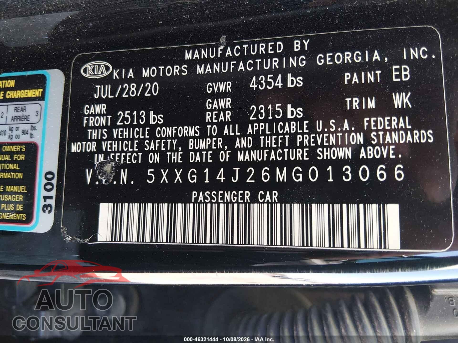 KIA K5 2021 - 5XXG14J26MG013066