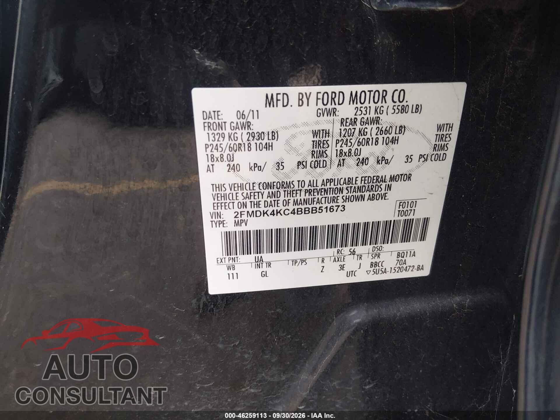 FORD EDGE 2011 - 2FMDK4KC4BBB51673