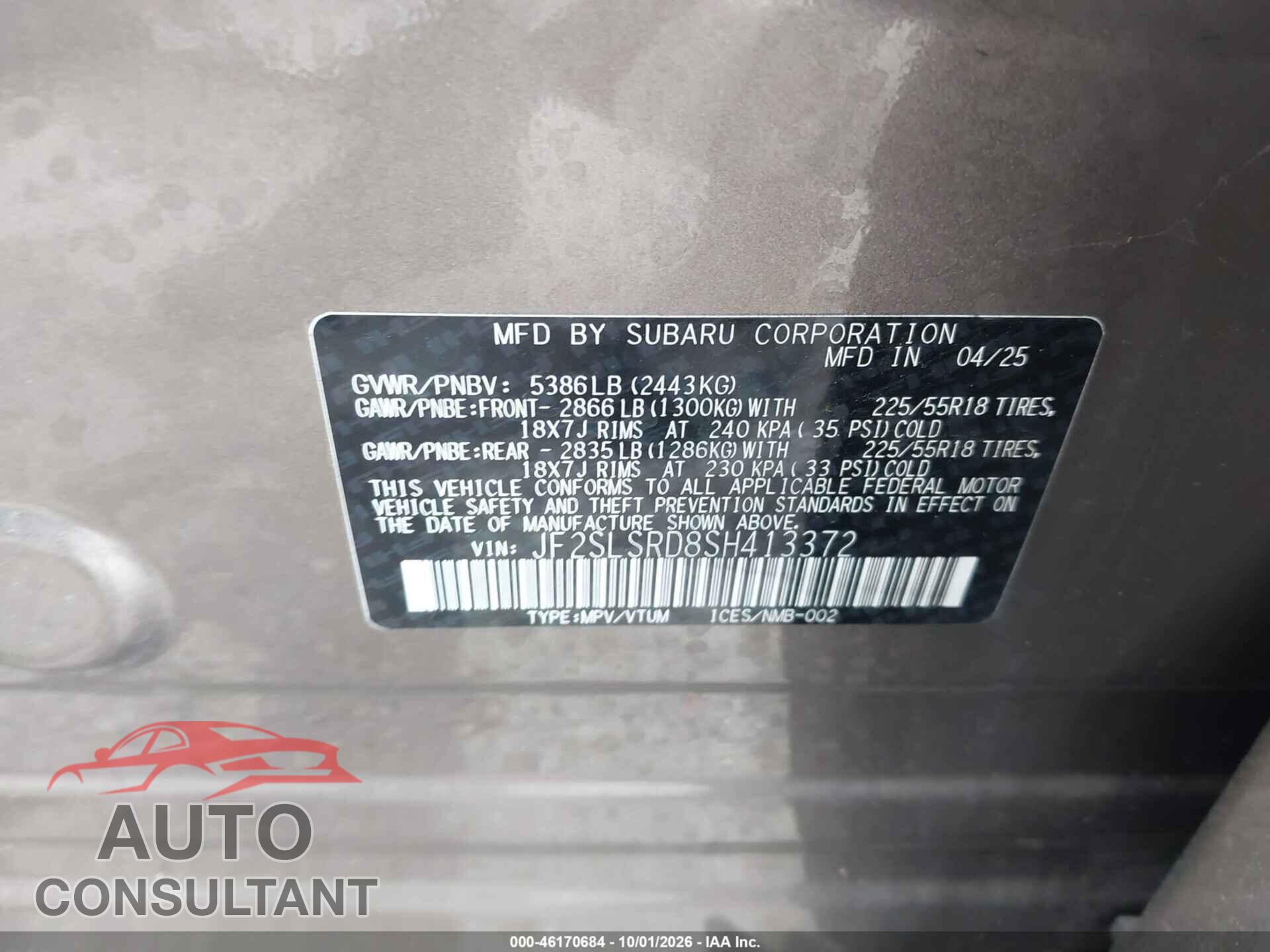 SUBARU FORESTER 2025 - JF2SLSRD8SH413372