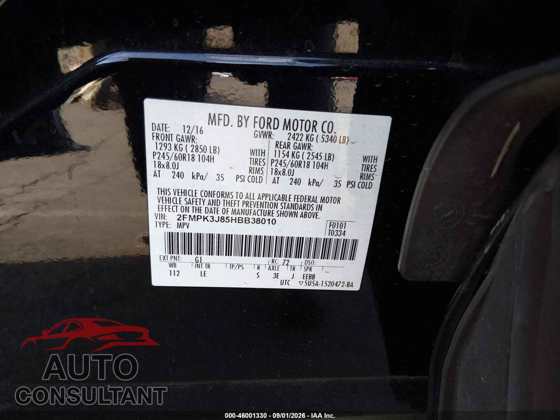 FORD EDGE 2017 - 2FMPK3J85HBB38010