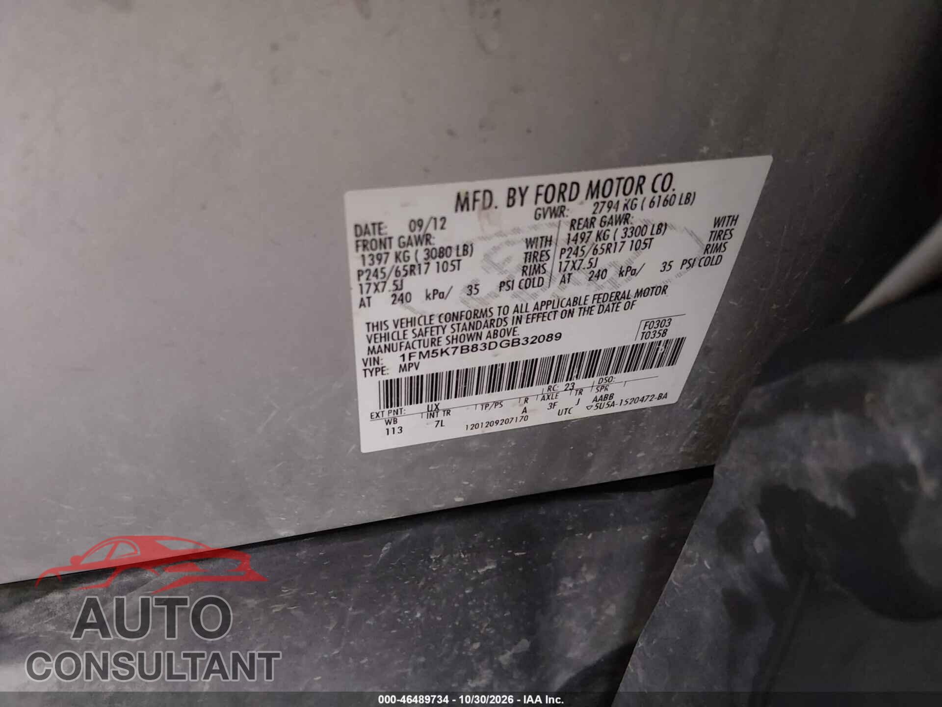 FORD EXPLORER 2013 - 1FM5K7B83DGB32089