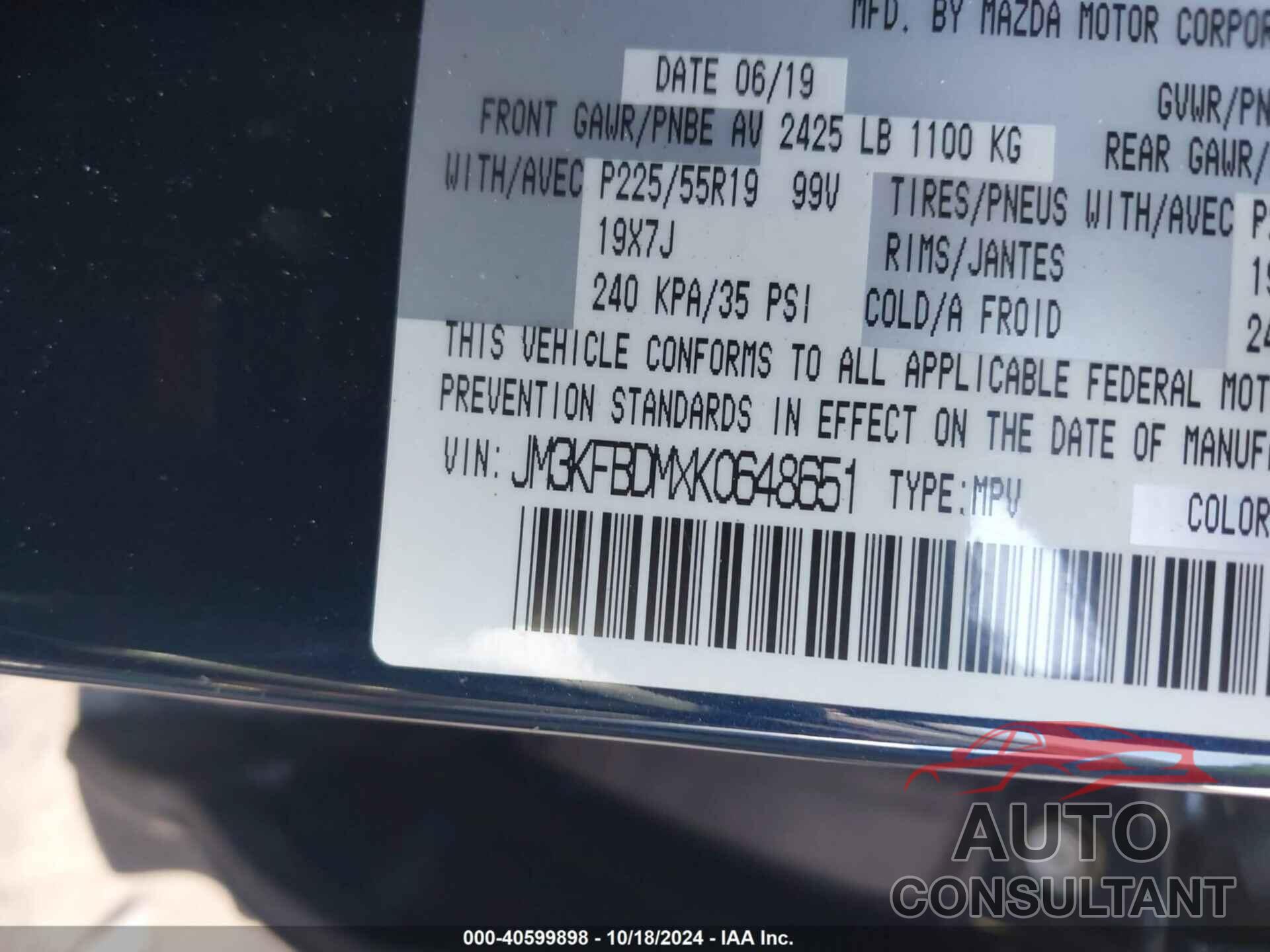 MAZDA CX-5 2019 - JM3KFBDMXK0648651