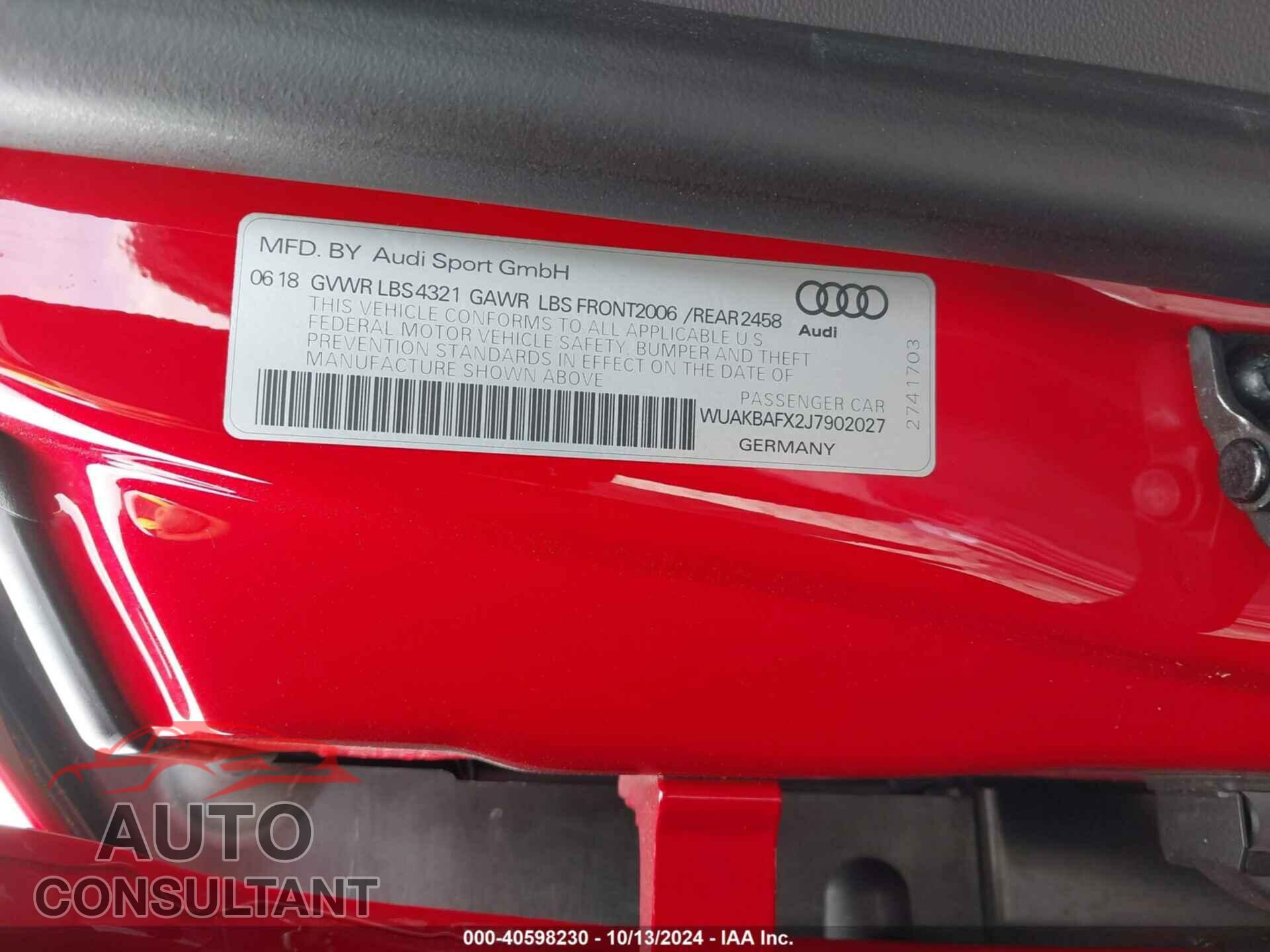 AUDI R8 2018 - WUAKBAFX2J7902027