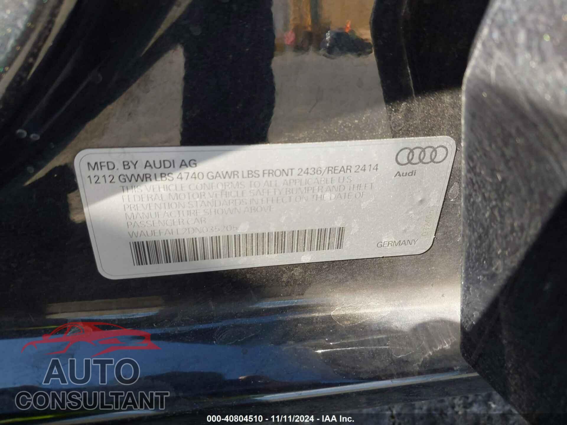 AUDI A4 2013 - WAUEFAFL2DN035205