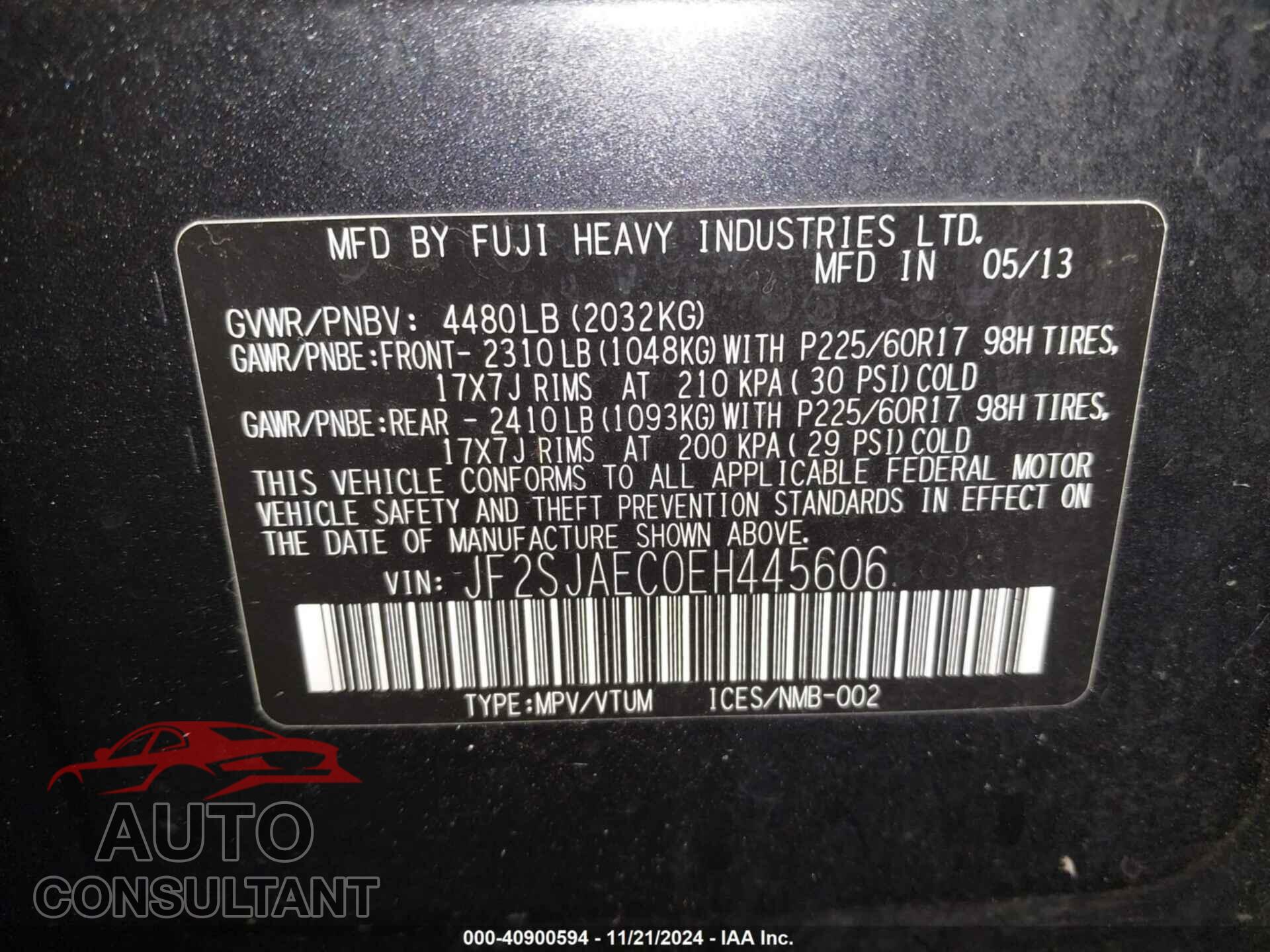 SUBARU FORESTER 2014 - JF2SJAEC0EH445606