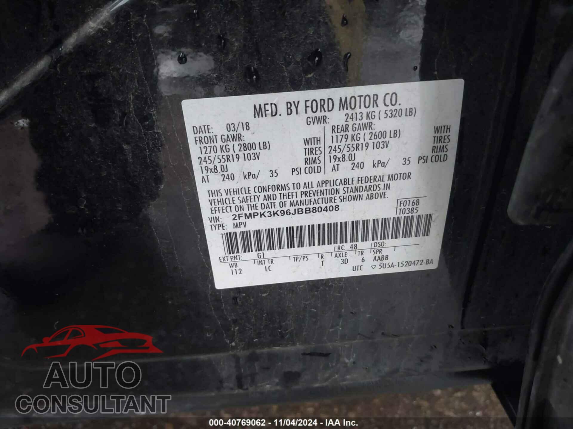 FORD EDGE 2018 - 2FMPK3K96JBB80408