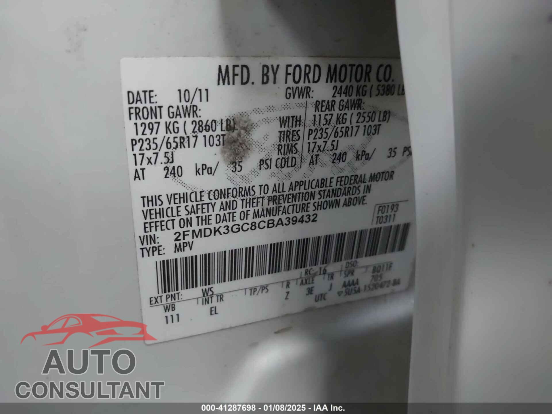 FORD EDGE 2012 - 2FMDK3GC8CBA39432