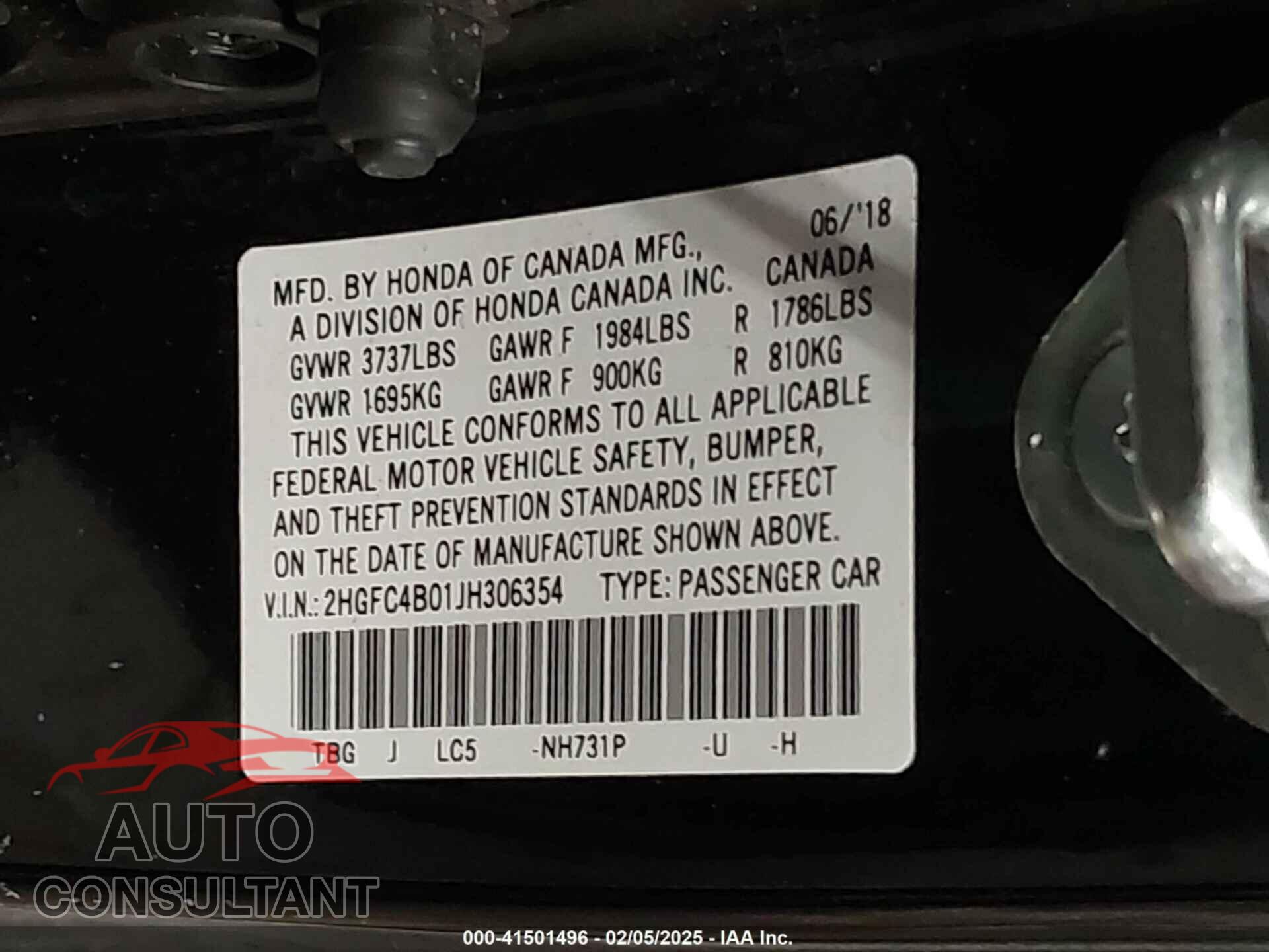 HONDA CIVIC 2018 - 2HGFC4B01JH306354