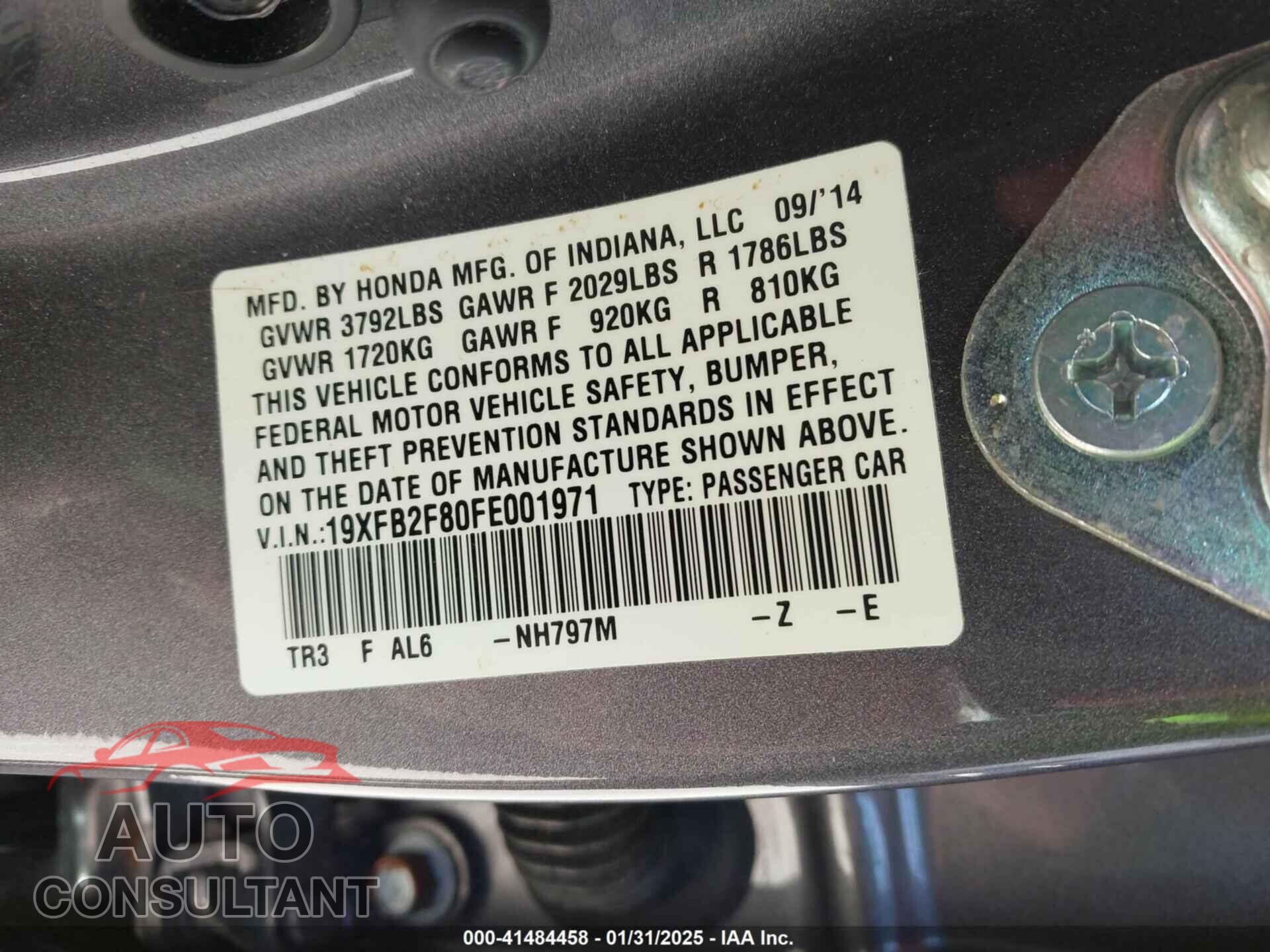 HONDA CIVIC 2015 - 19XFB2F80FE001971