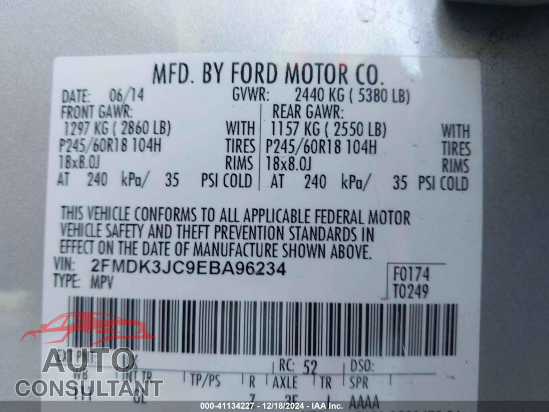 FORD EDGE 2014 - 2FMDK3JC9EBA96234
