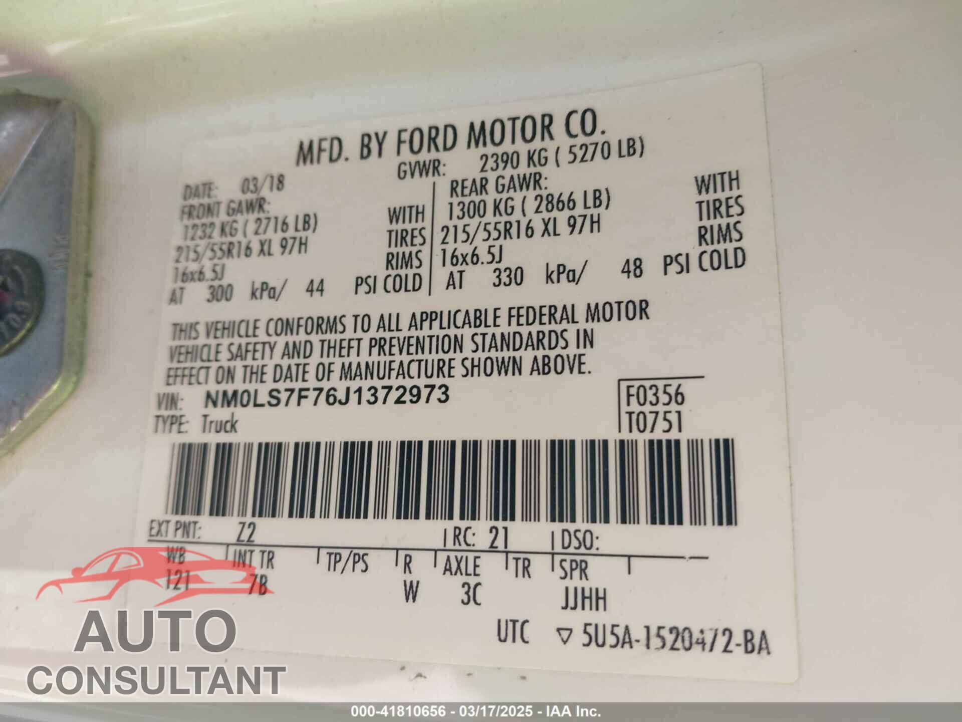 FORD TRANSIT CONNECT 2018 - NM0LS7F76J1372973