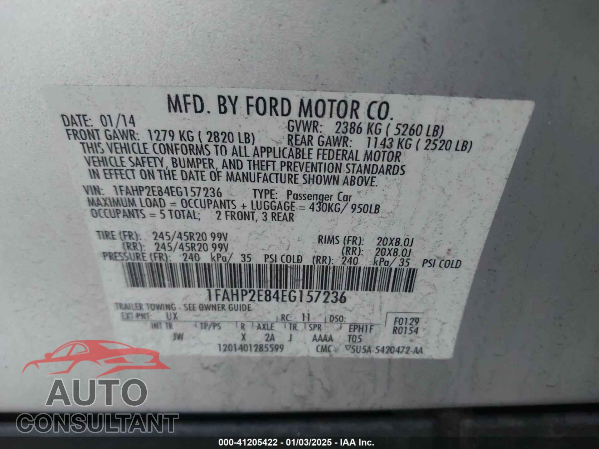 FORD TAURUS 2014 - 1FAHP2E84EG157236