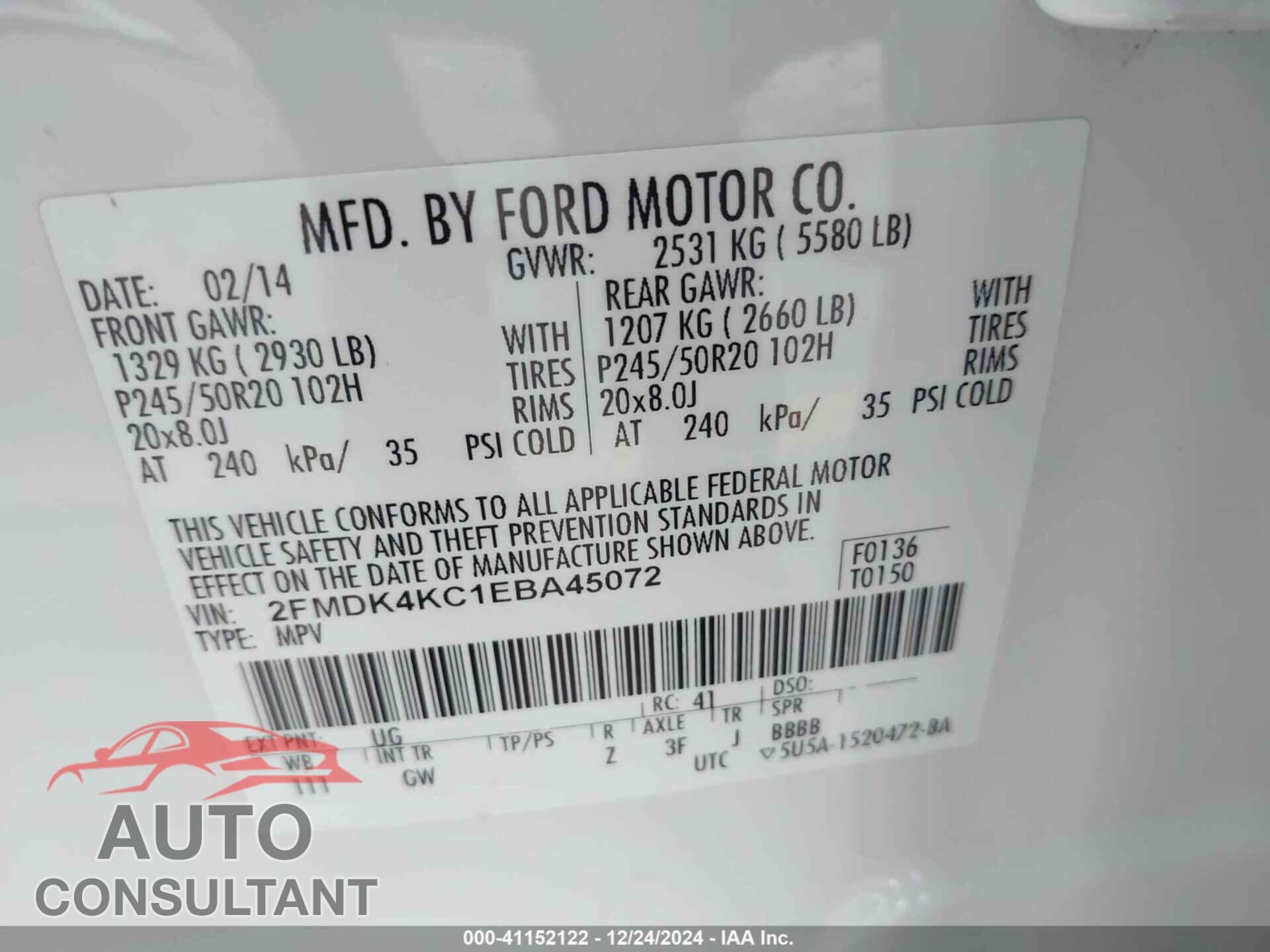 FORD EDGE 2014 - 2FMDK4KC1EBA45072
