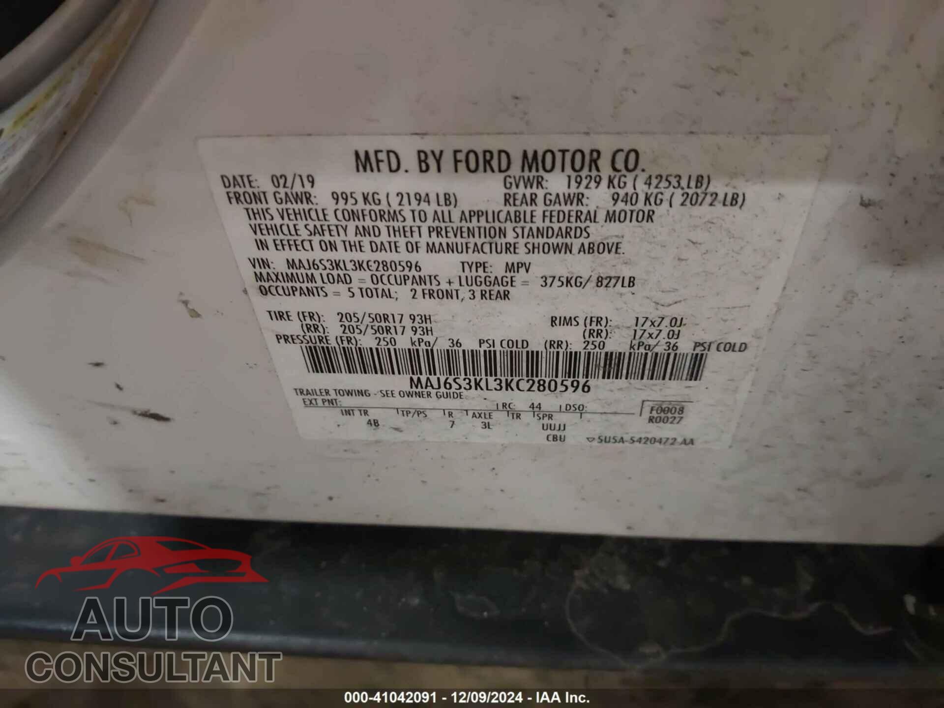 FORD ECOSPORT 2019 - MAJ6S3KL3KC280596