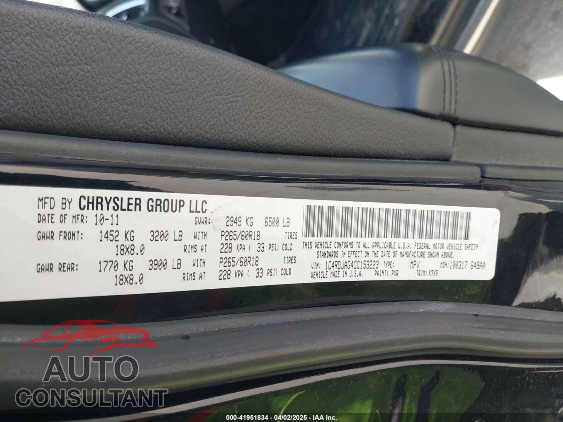DODGE DURANGO 2012 - 1C4RDJAG4CC153223