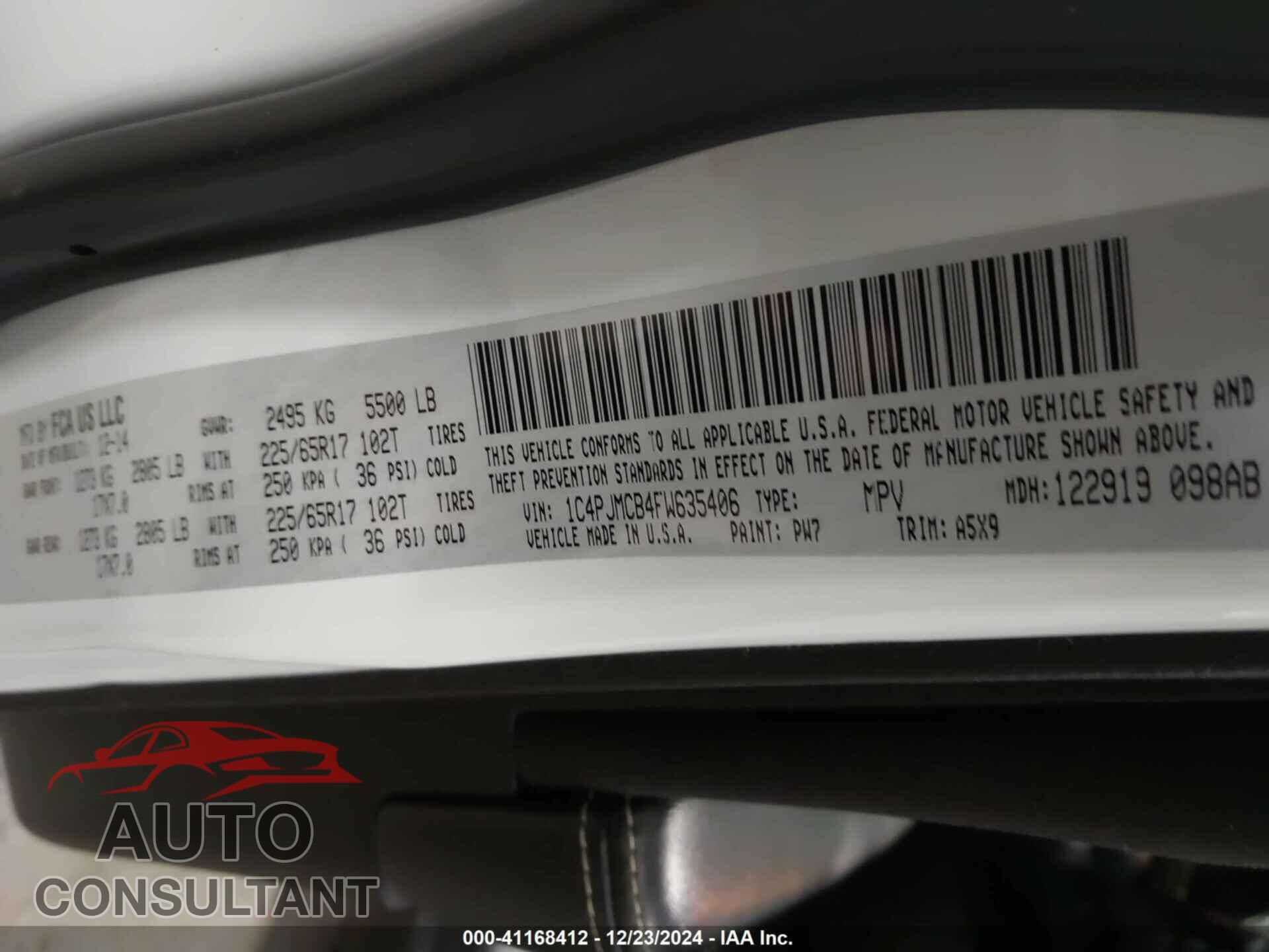JEEP CHEROKEE 2015 - 1C4PJMCB4FW635406