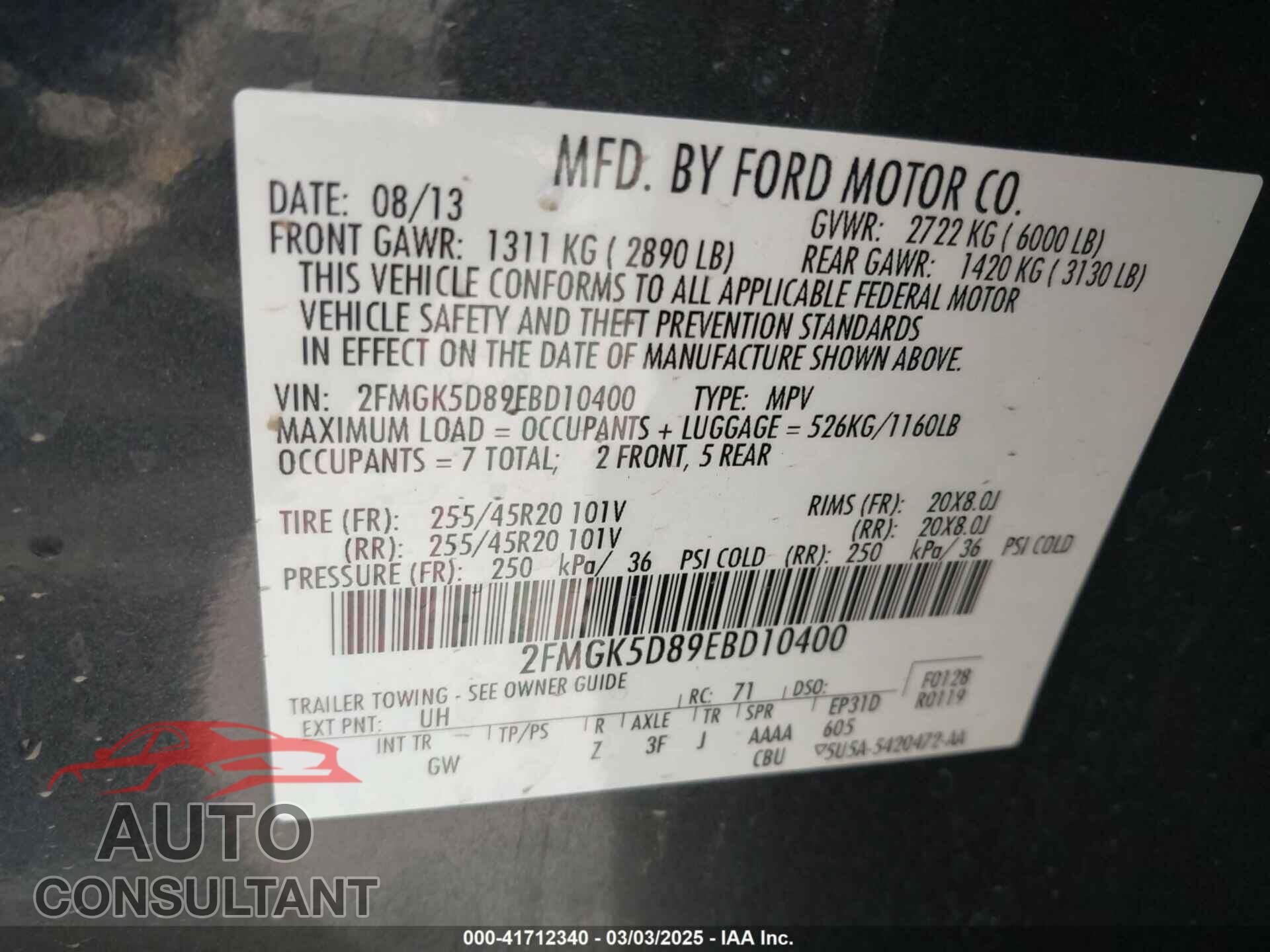 FORD FLEX 2014 - 2FMGK5D89EBD10400