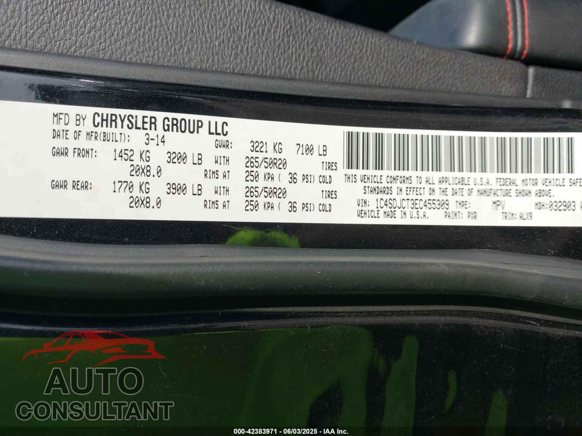 DODGE DURANGO 2014 - 1C4SDJCT3EC455309