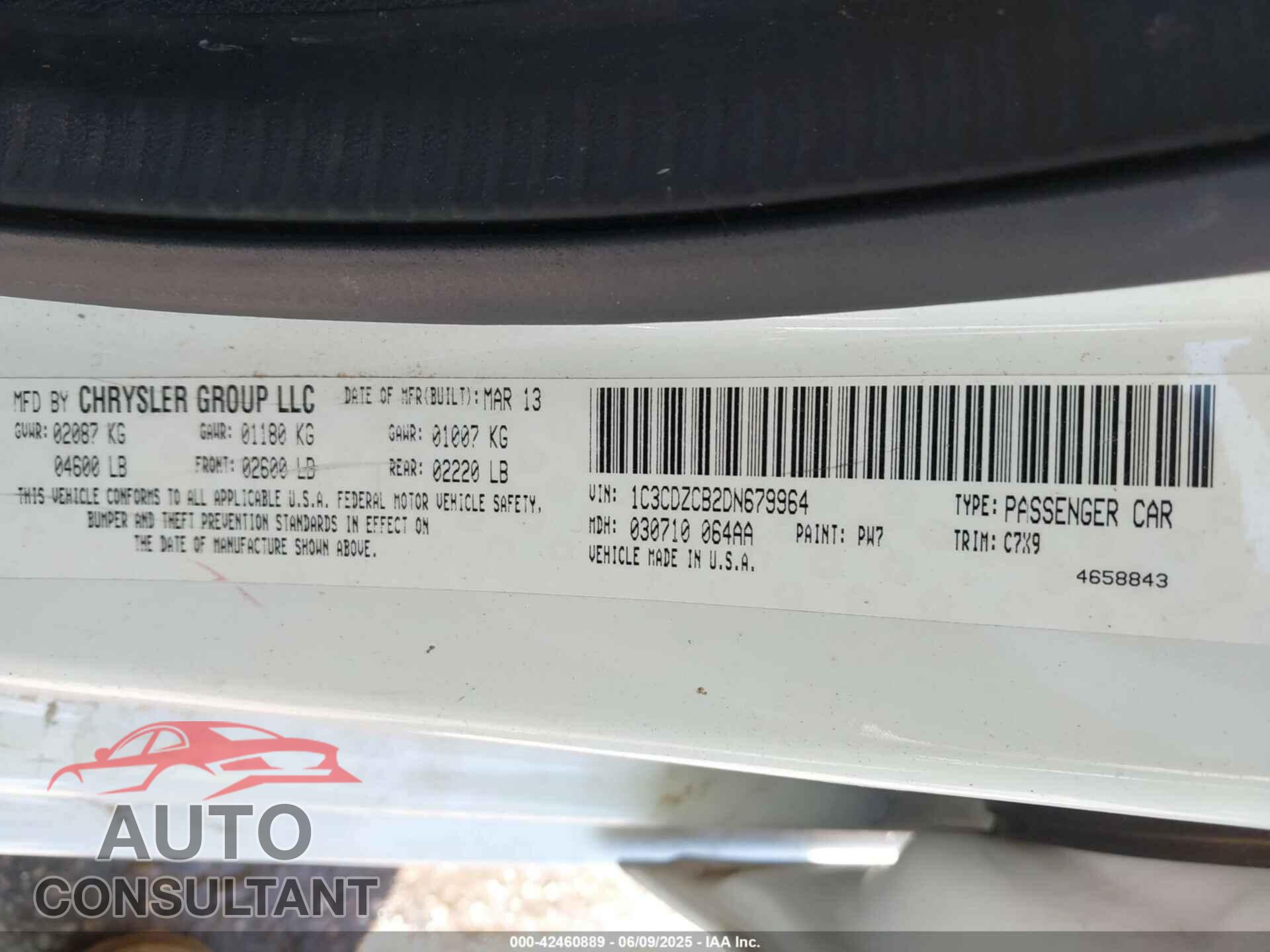 DODGE AVENGER 2013 - 1C3CDZCB2DN679964