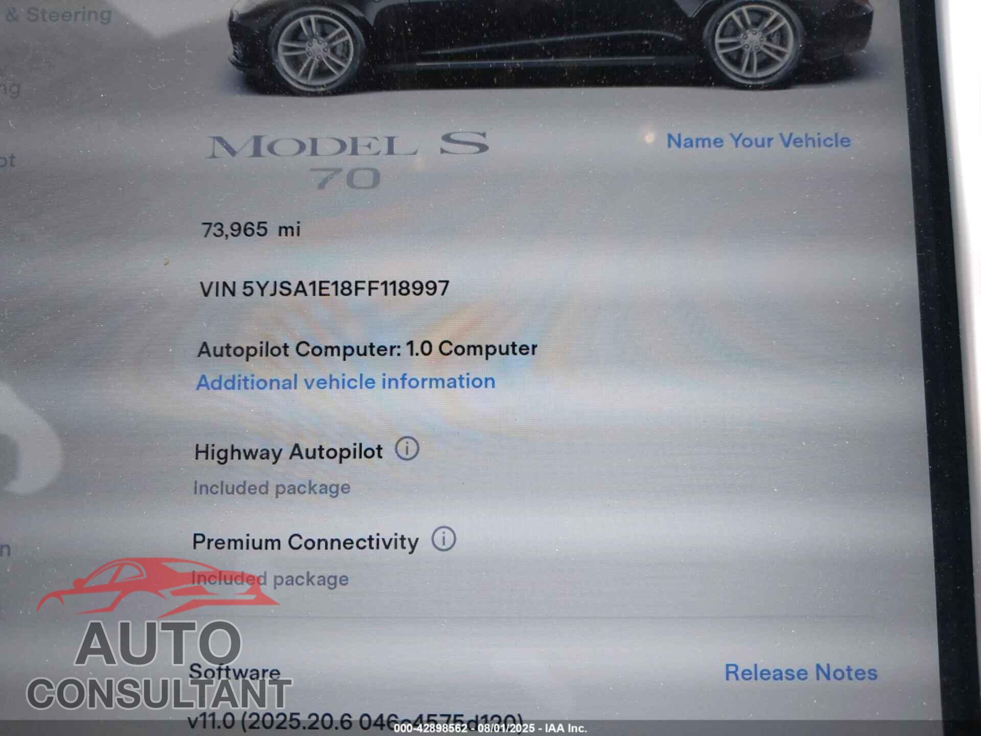 TESLA MODEL S 2015 - 5YJSA1E18FF118997