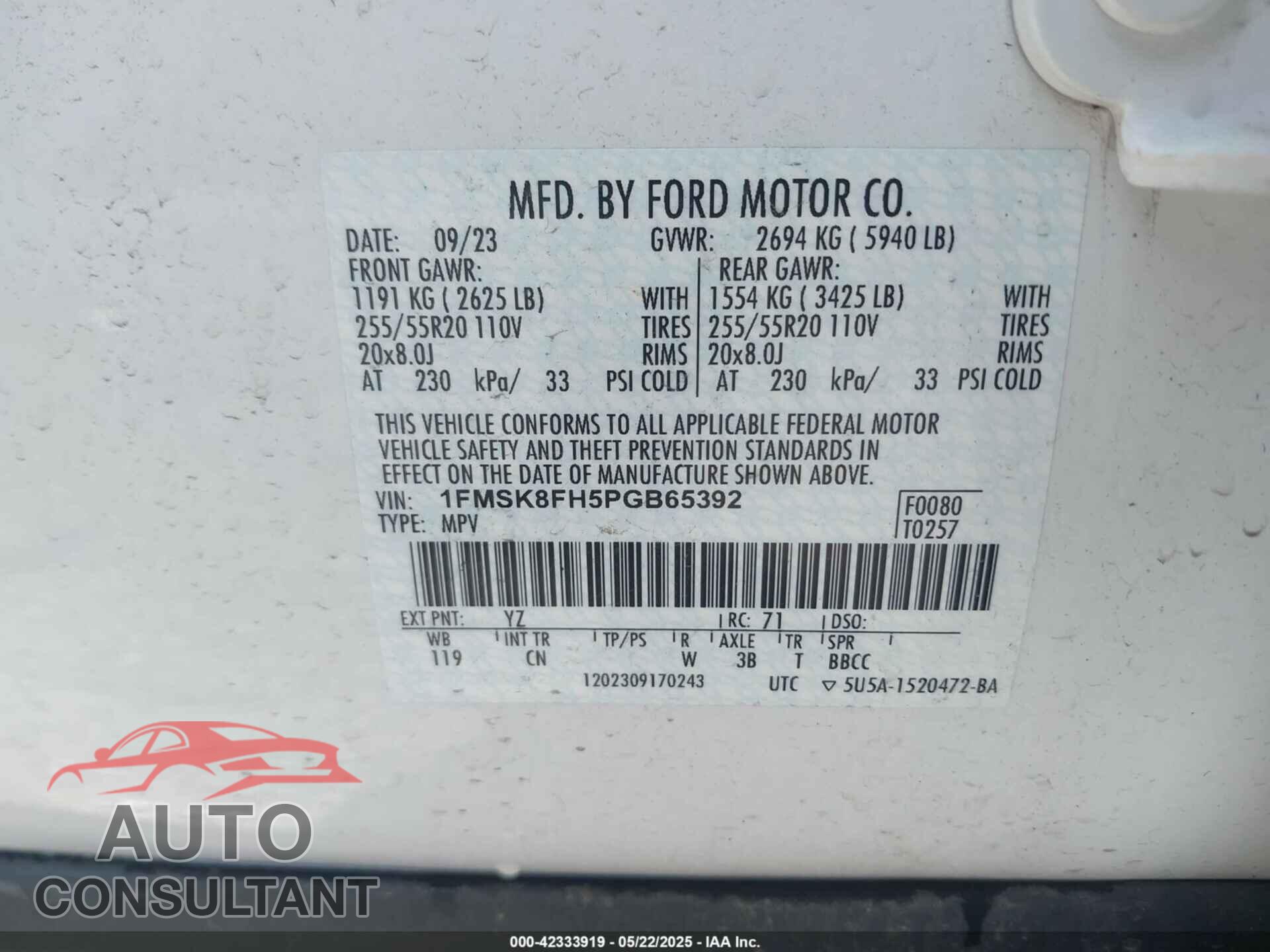 FORD EXPLORER 2023 - 1FMSK8FH5PGB65392