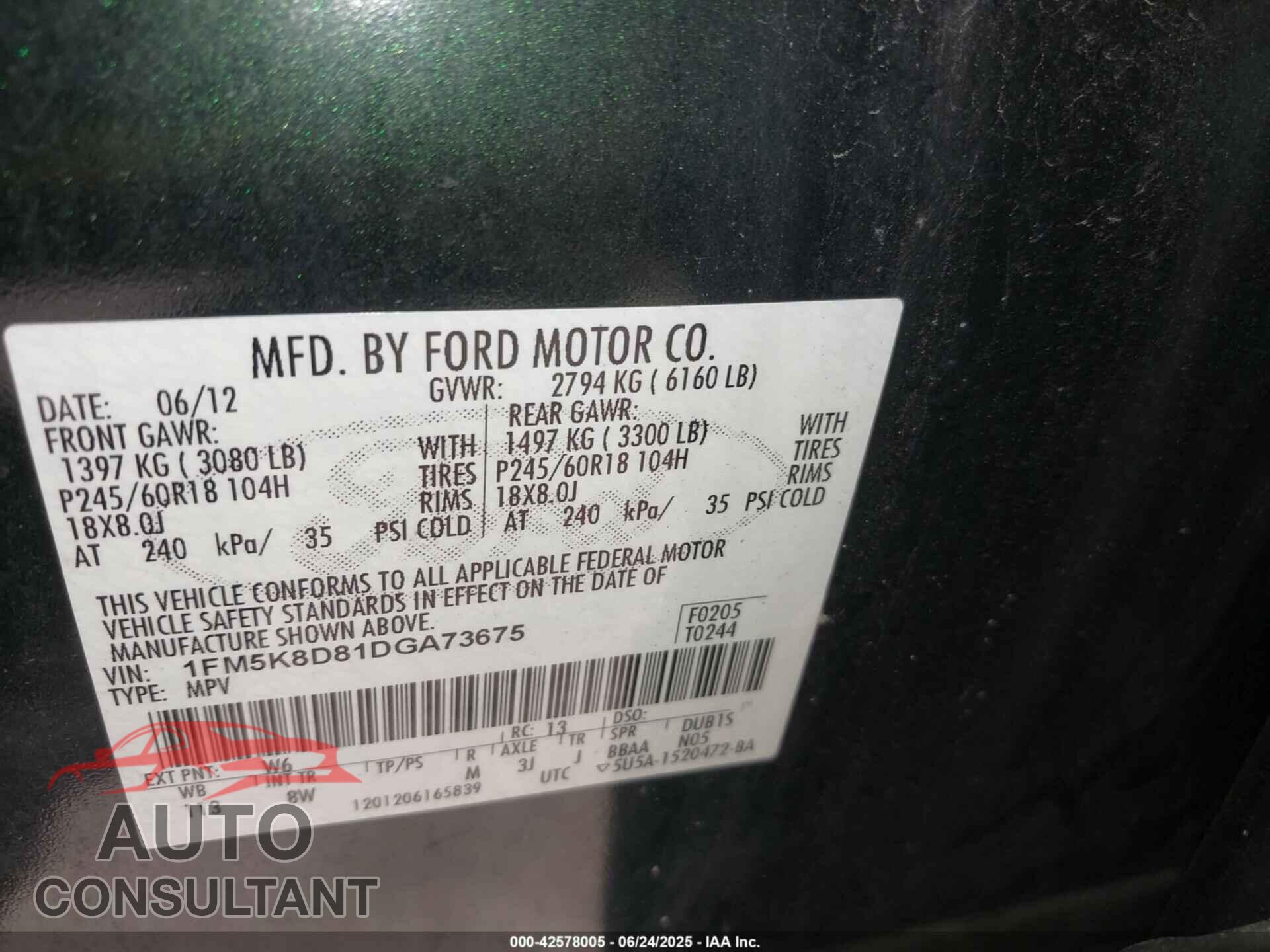FORD EXPLORER 2013 - 1FM5K8D81DGA73675