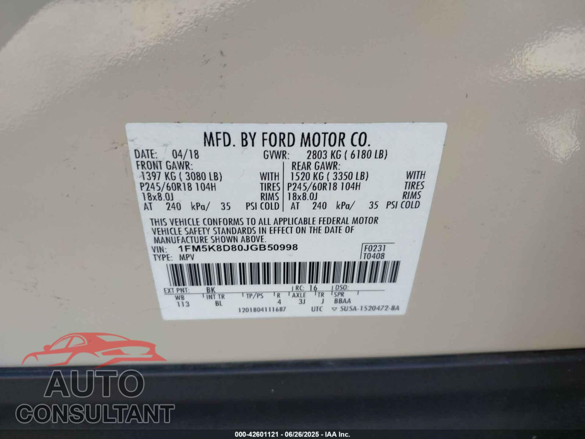 FORD EXPLORER 2018 - 1FM5K8D80JGB50998