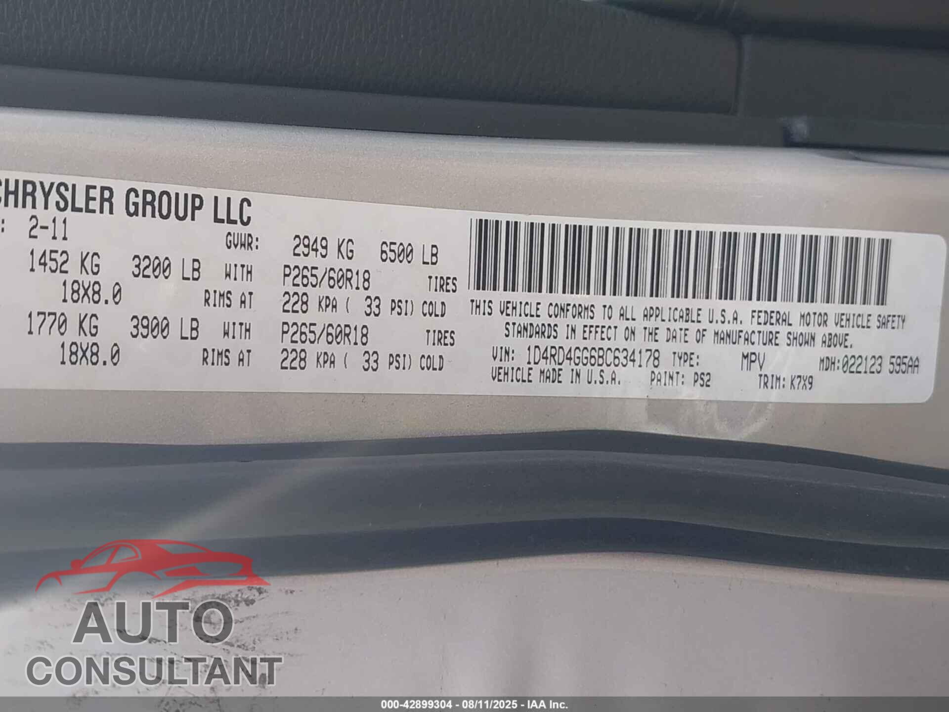 DODGE DURANGO 2011 - 1D4RD4GG6BC634178