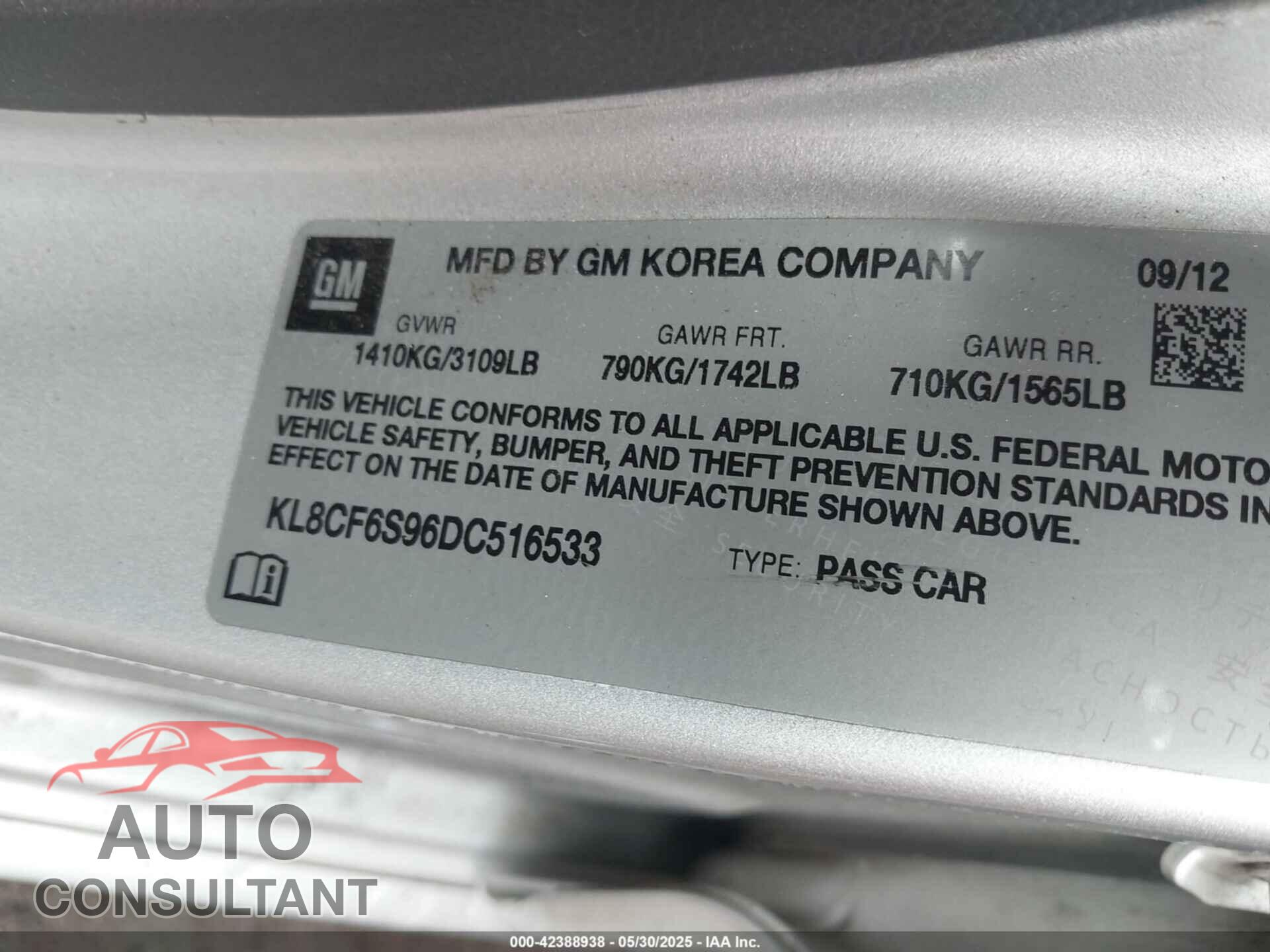 CHEVROLET SPARK 2013 - KL8CF6S96DC516533