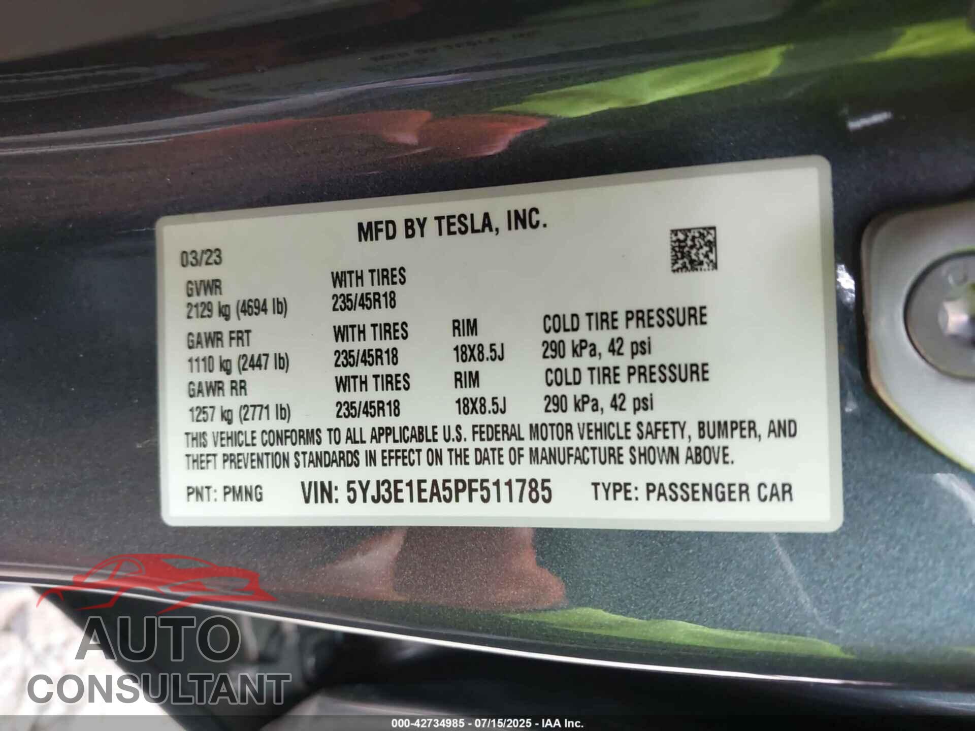 TESLA MODEL 3 2023 - 5YJ3E1EA5PF511785