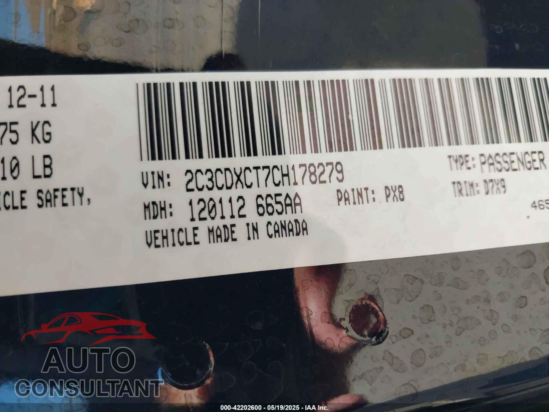 DODGE CHARGER 2012 - 2C3CDXCT7CH178279