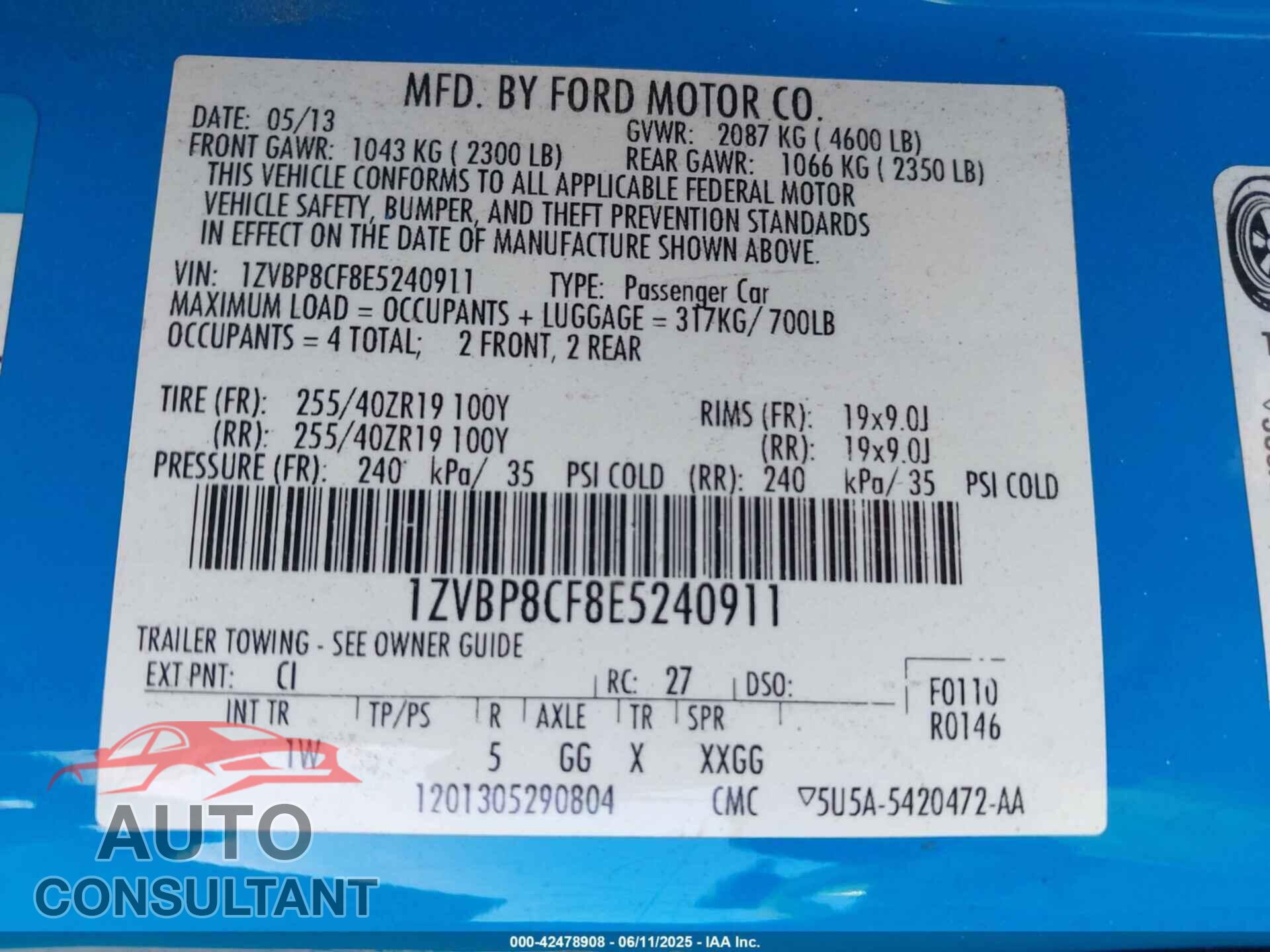 FORD MUSTANG 2014 - 1ZVBP8CF8E5240911