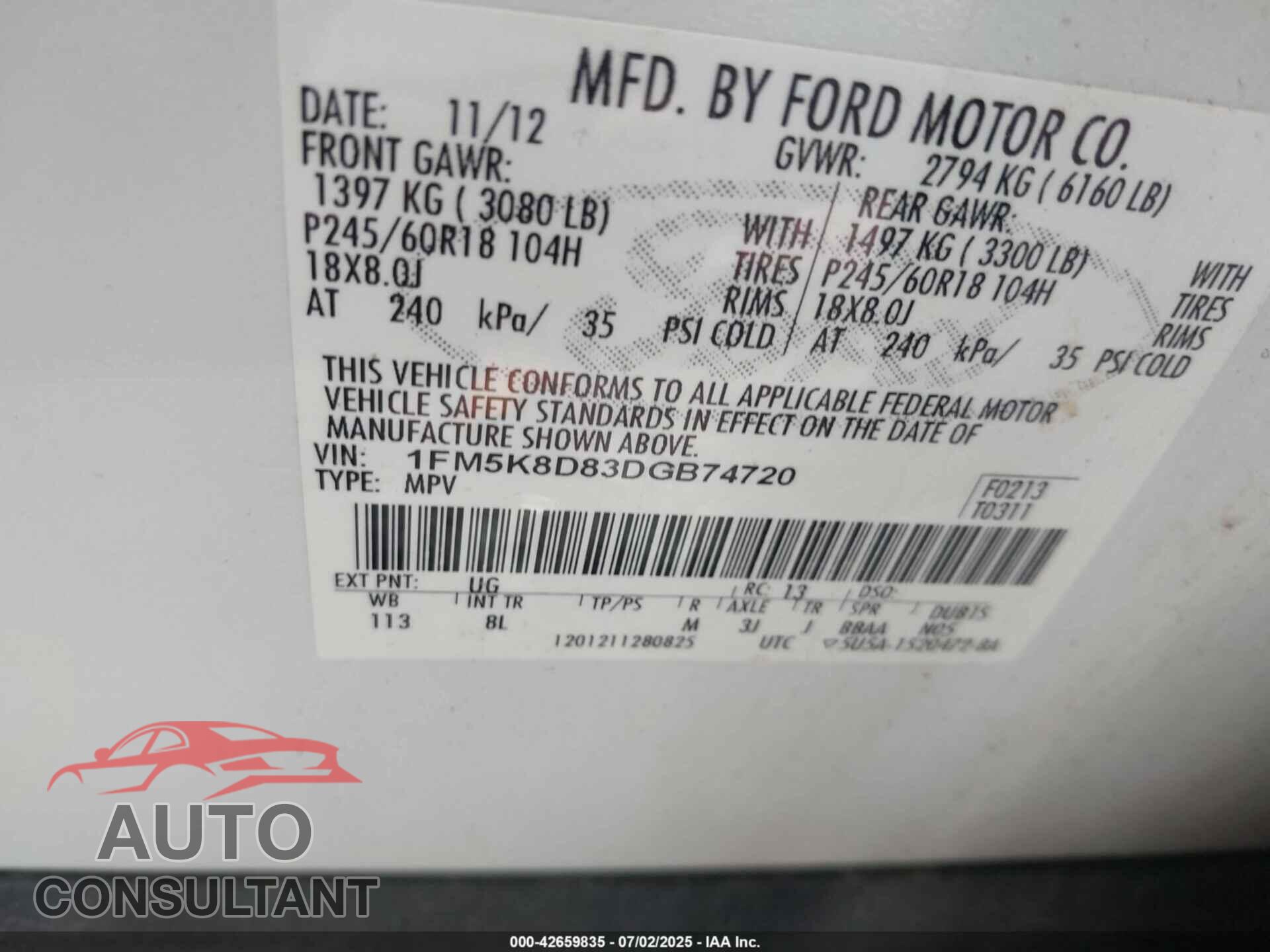 FORD EXPLORER 2013 - 1FM5K8D83DGB74720