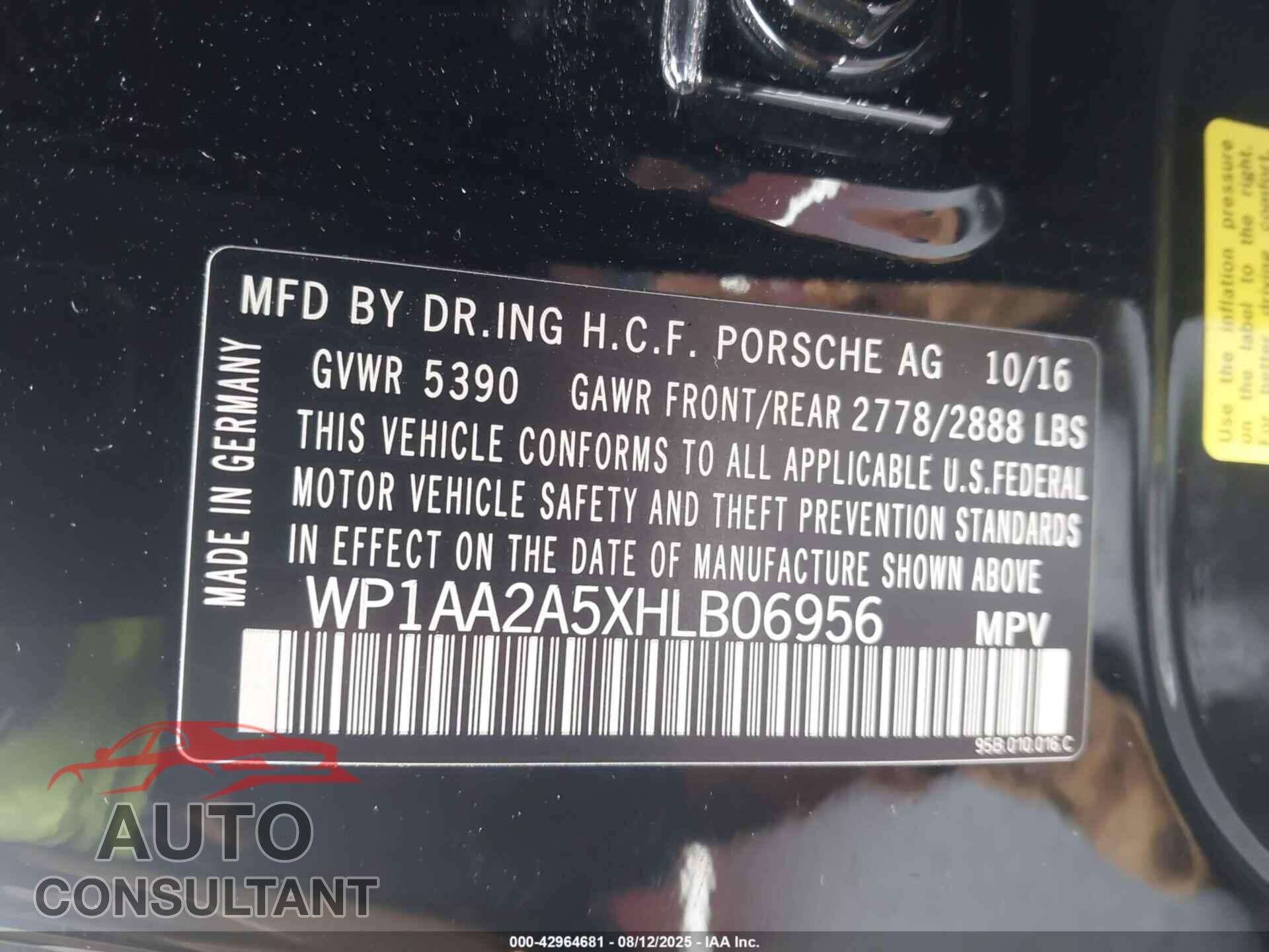 PORSCHE MACAN 2017 - WP1AA2A5XHLB06956