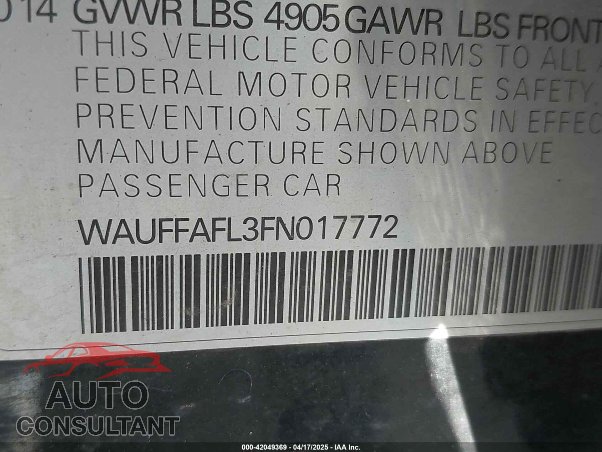 AUDI A4 2015 - WAUFFAFL3FN017772