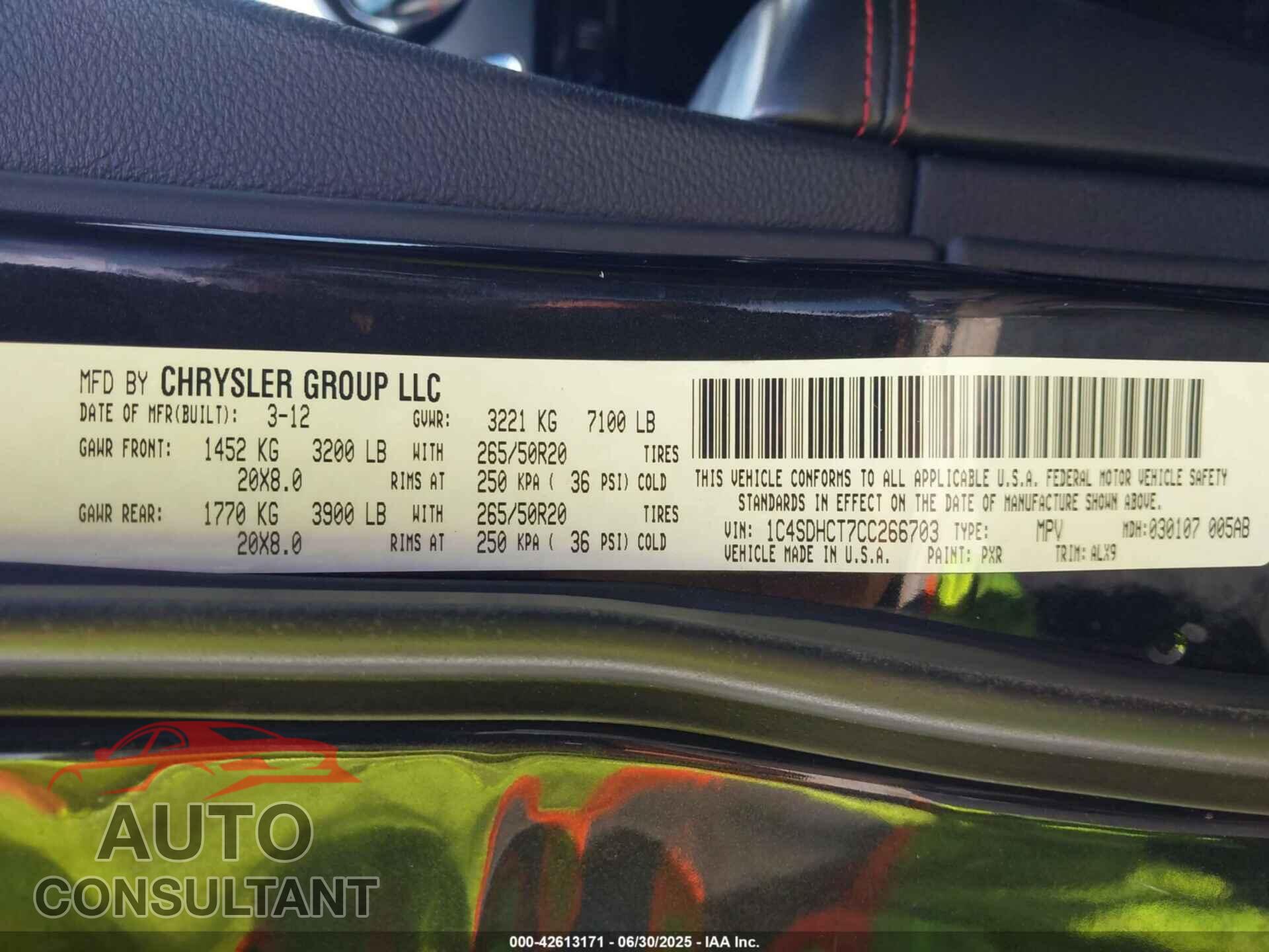 DODGE DURANGO 2012 - 1C4SDHCT7CC266703
