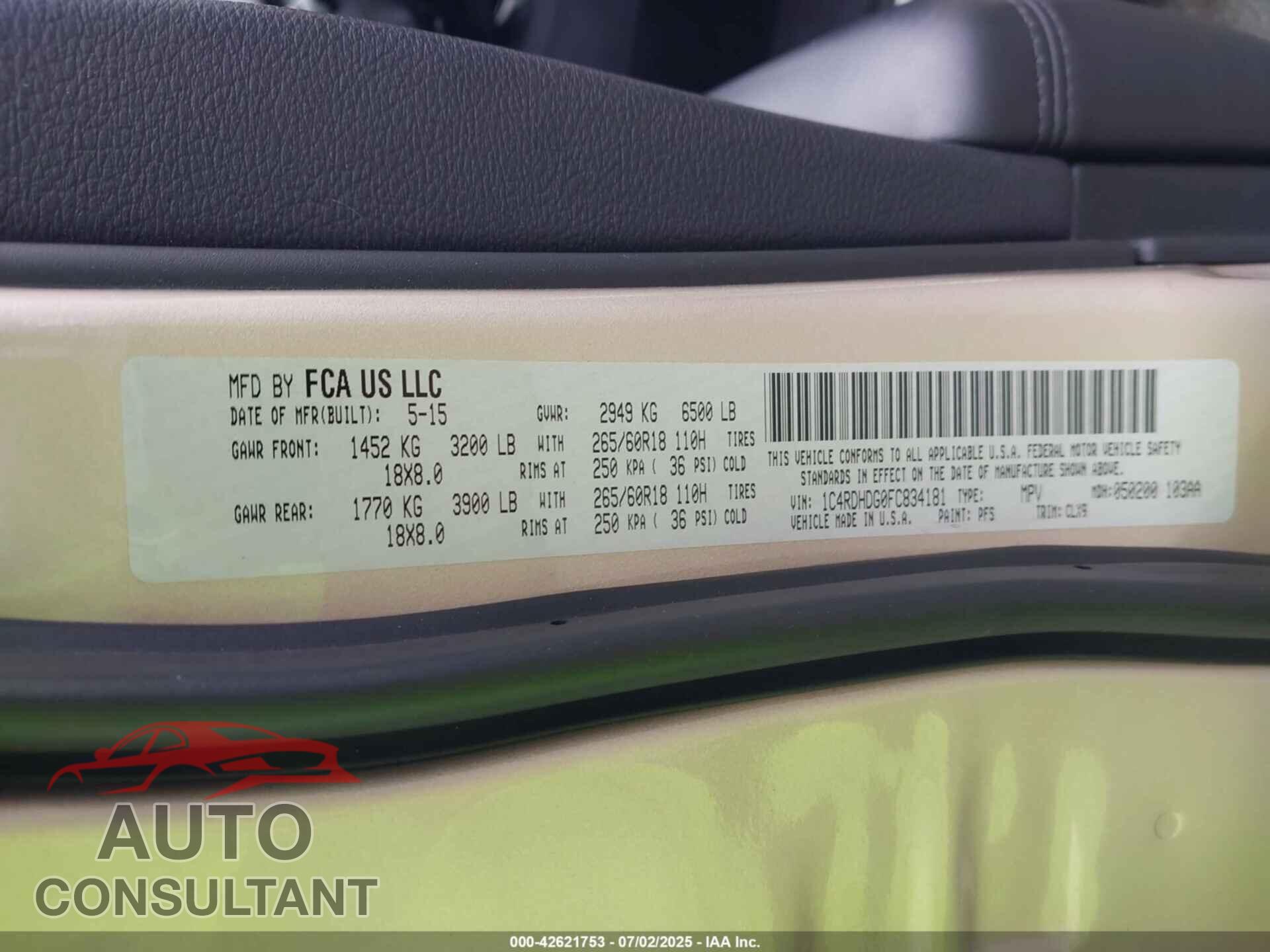 DODGE DURANGO 2015 - 1C4RDHDG0FC834181