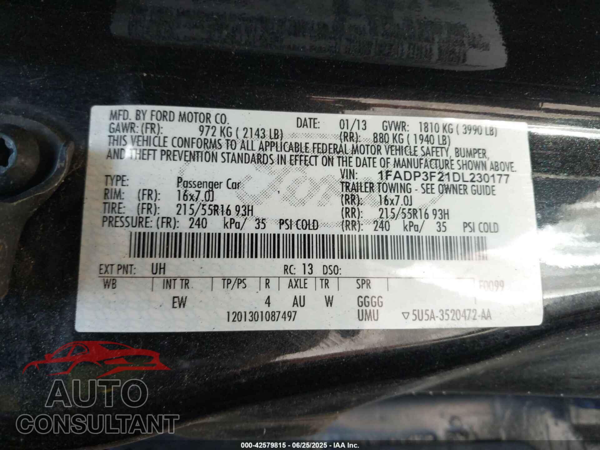 FORD FOCUS 2013 - 1FADP3F21DL230177