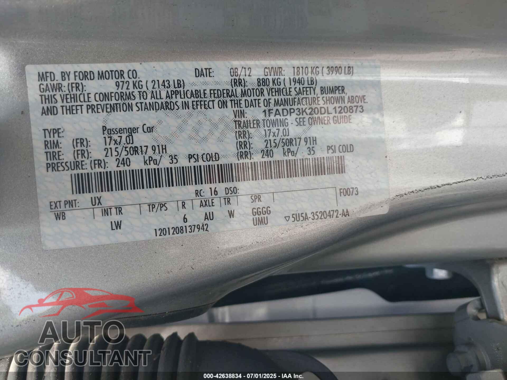 FORD FOCUS 2013 - 1FADP3K20DL120873