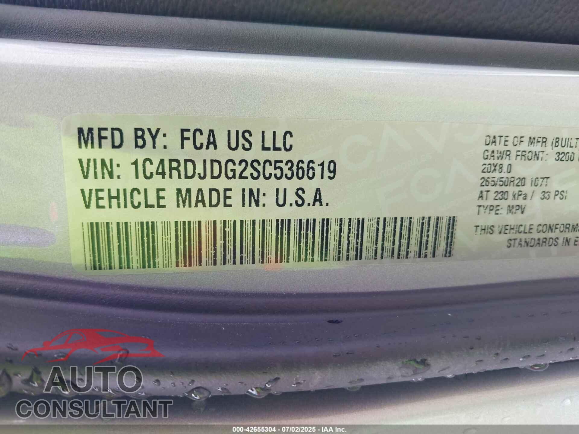 DODGE DURANGO 2025 - 1C4RDJDG2SC536619