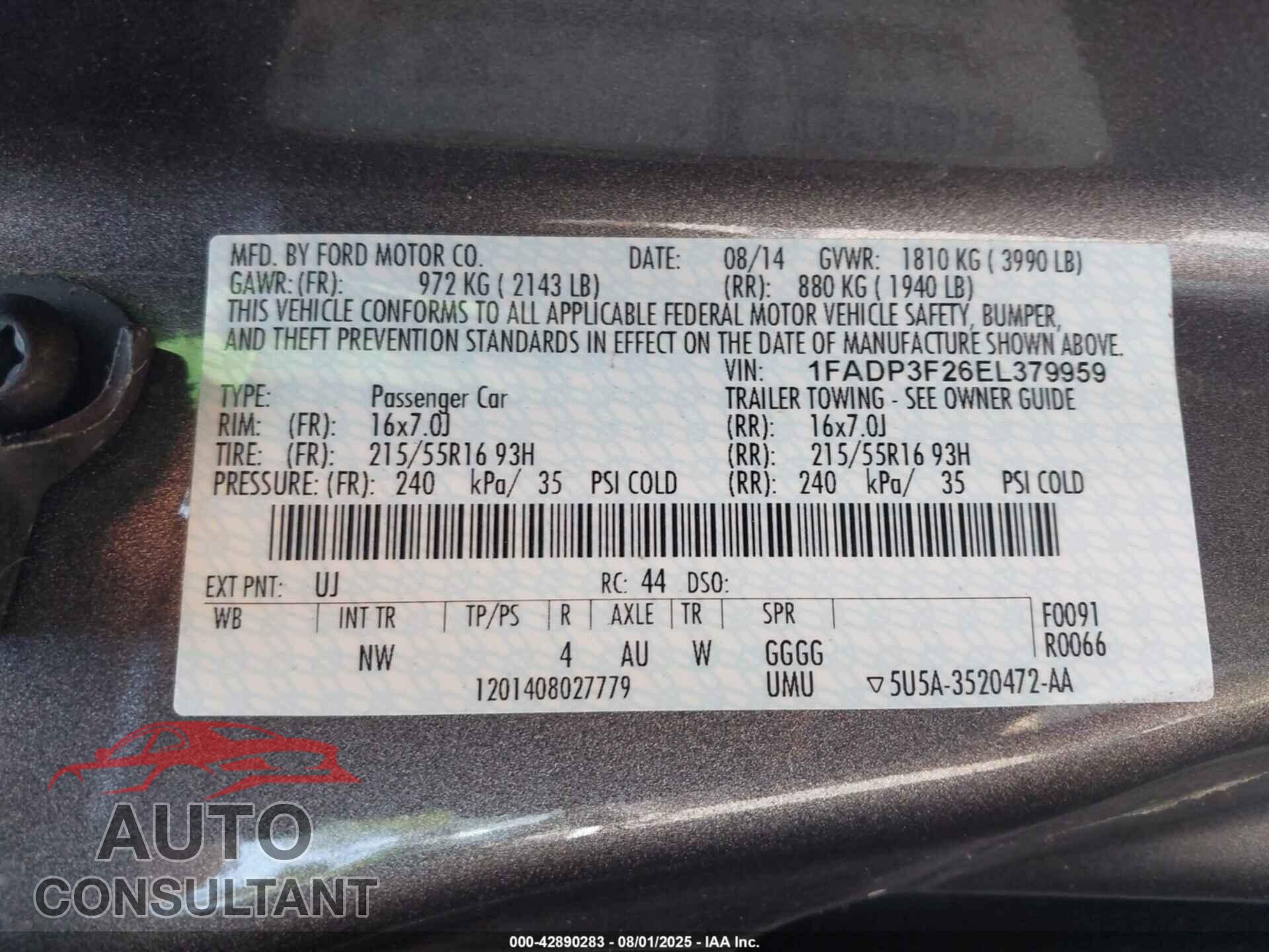 FORD FOCUS 2014 - 1FADP3F26EL379959