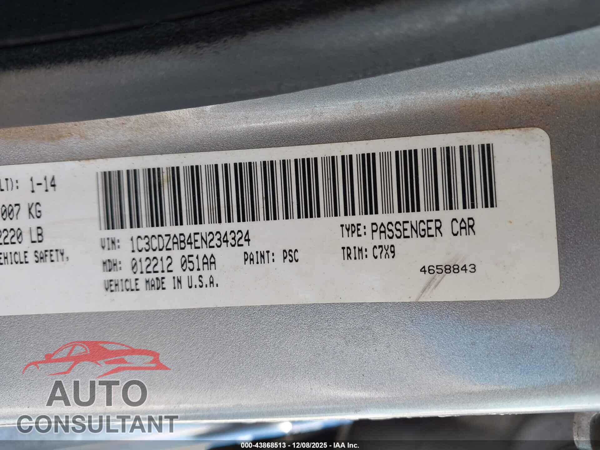 DODGE AVENGER 2014 - 1C3CDZAB4EN234324