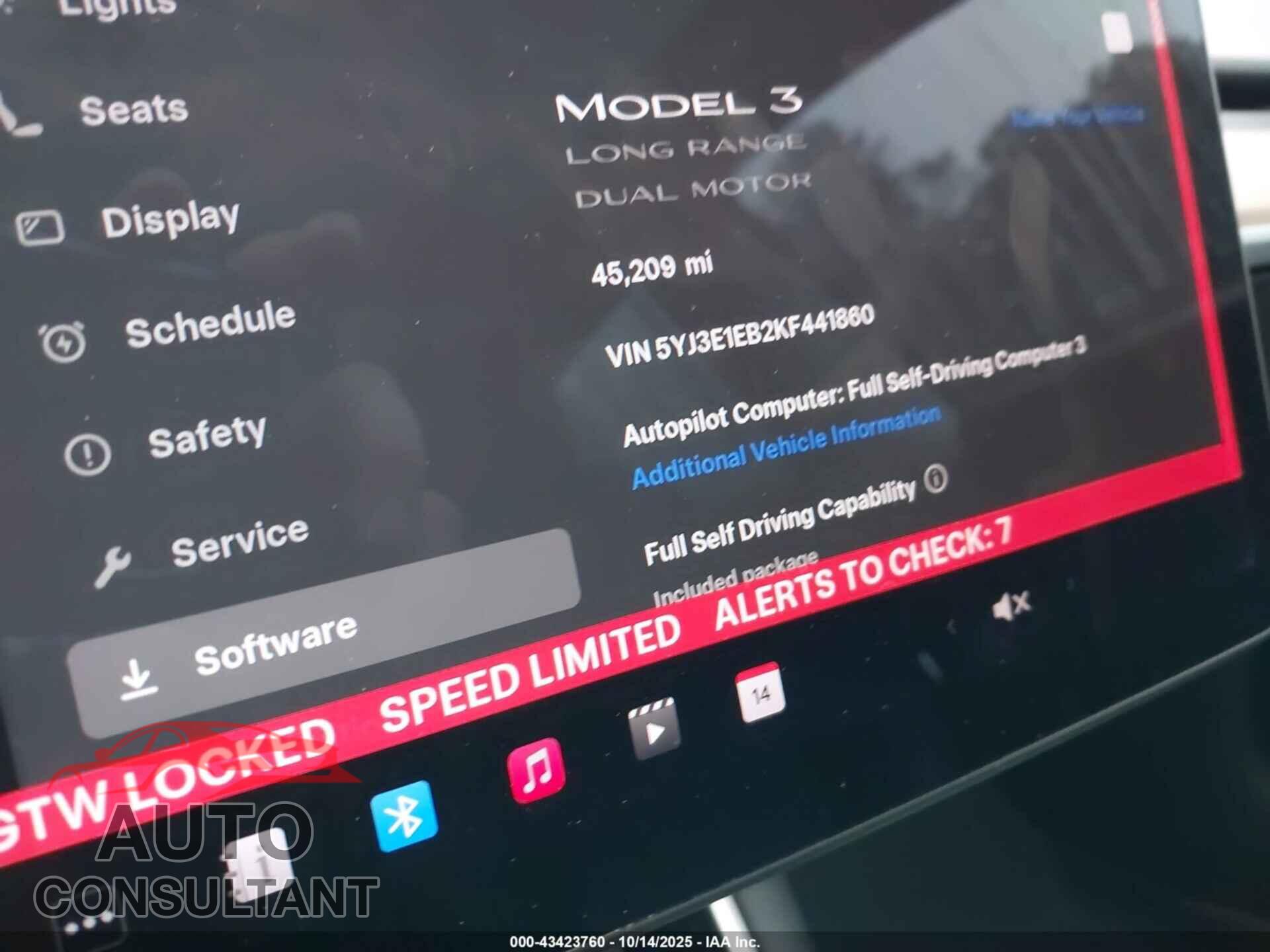 TESLA MODEL 3 2019 - 5YJ3E1EB2KF441860
