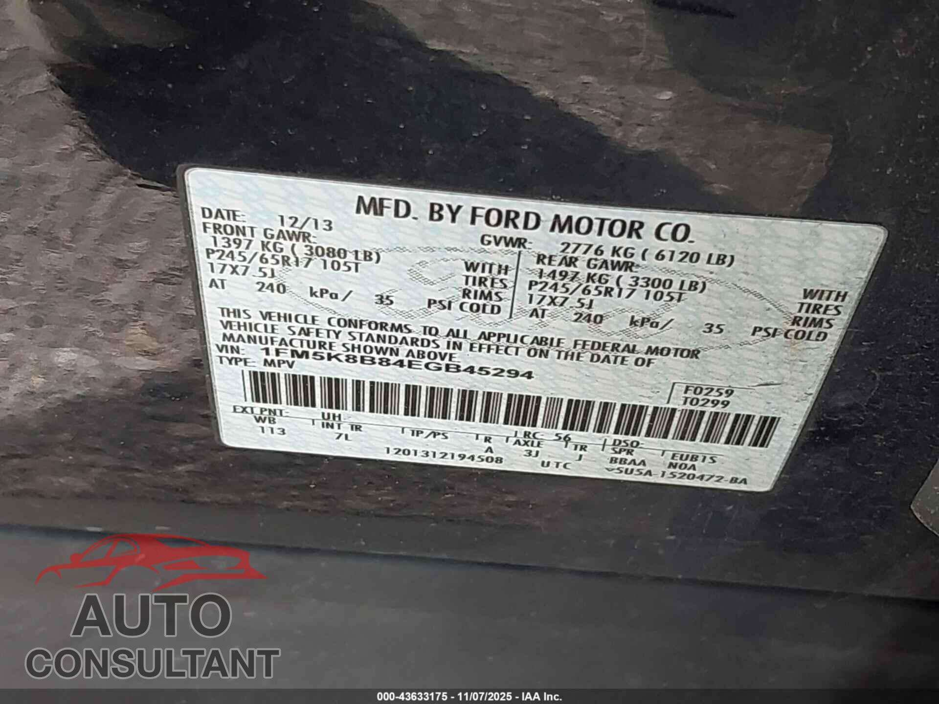 FORD EXPLORER 2014 - 1FM5K8B84EGB45294