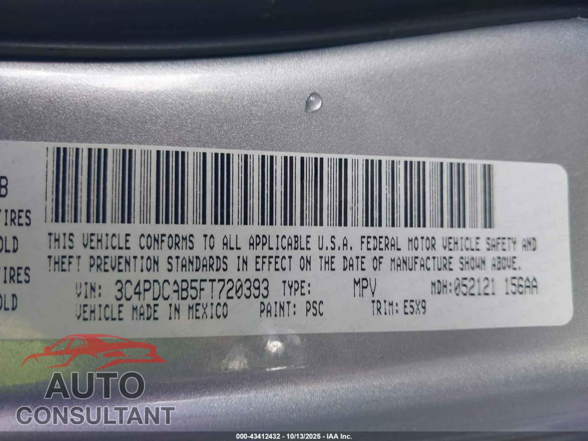 DODGE JOURNEY 2015 - 3C4PDCAB5FT720393