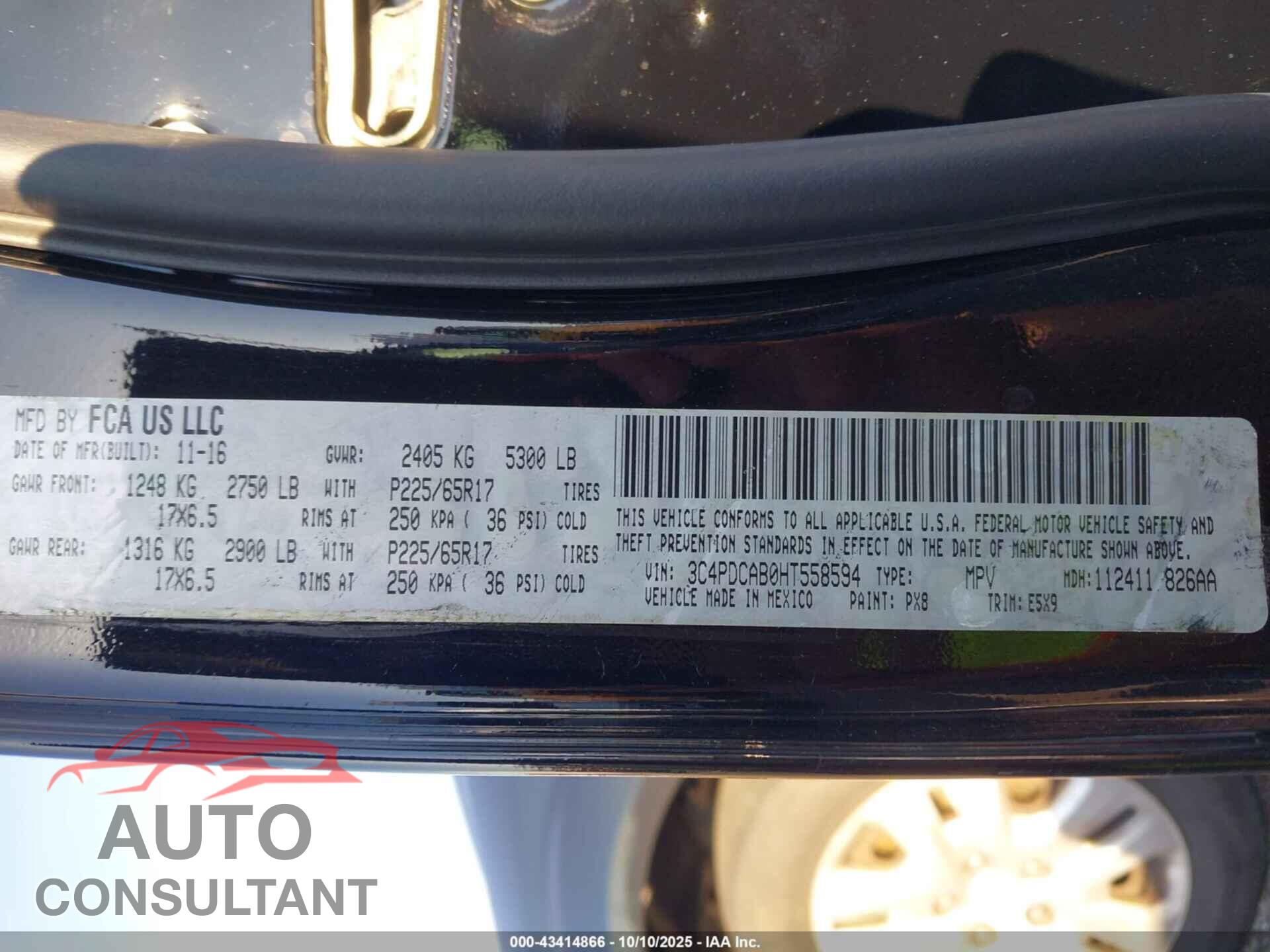 DODGE JOURNEY 2017 - 3C4PDCAB0HT558594