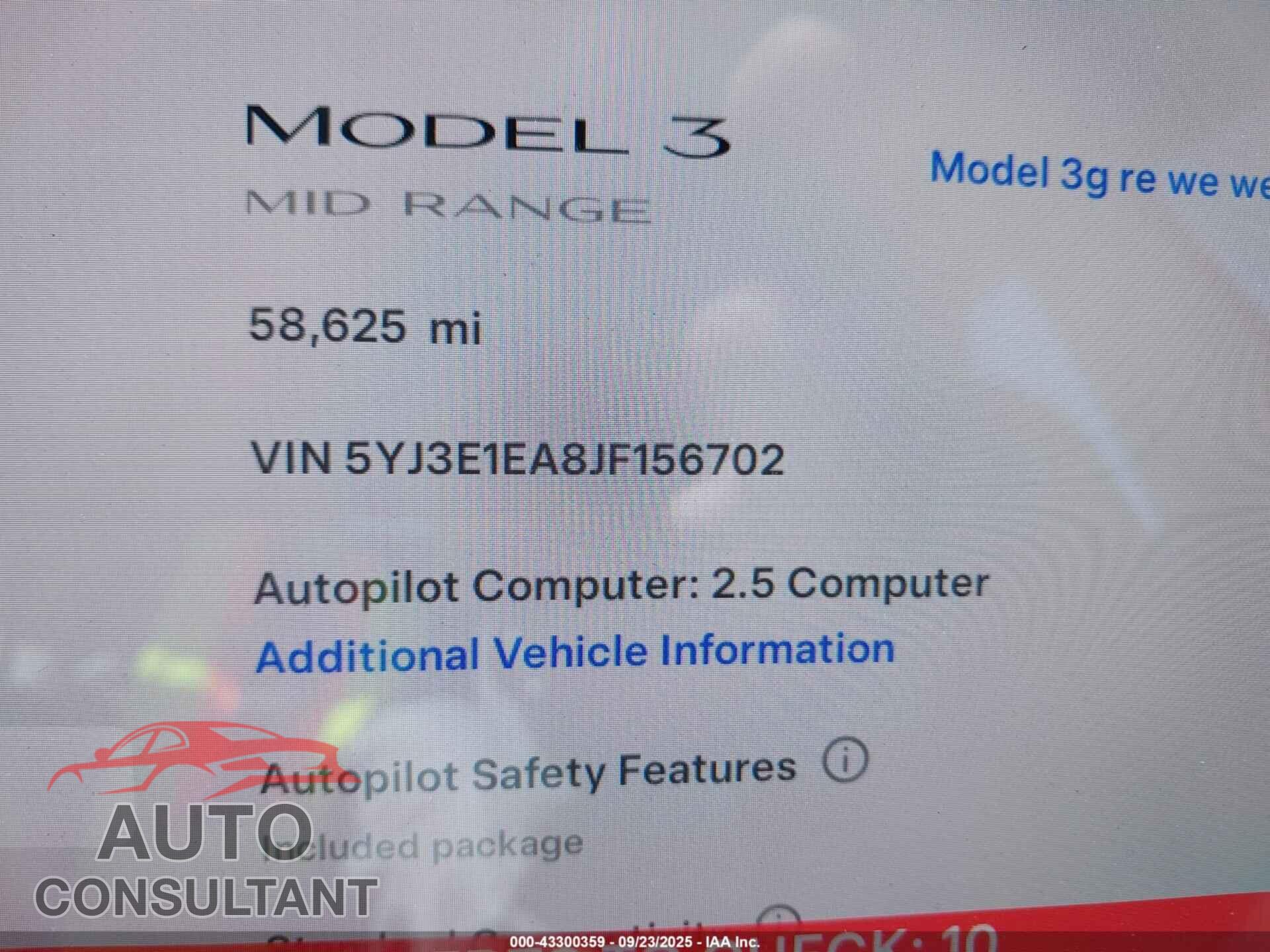 TESLA MODEL 3 2018 - 5YJ3E1EA8JF156702
