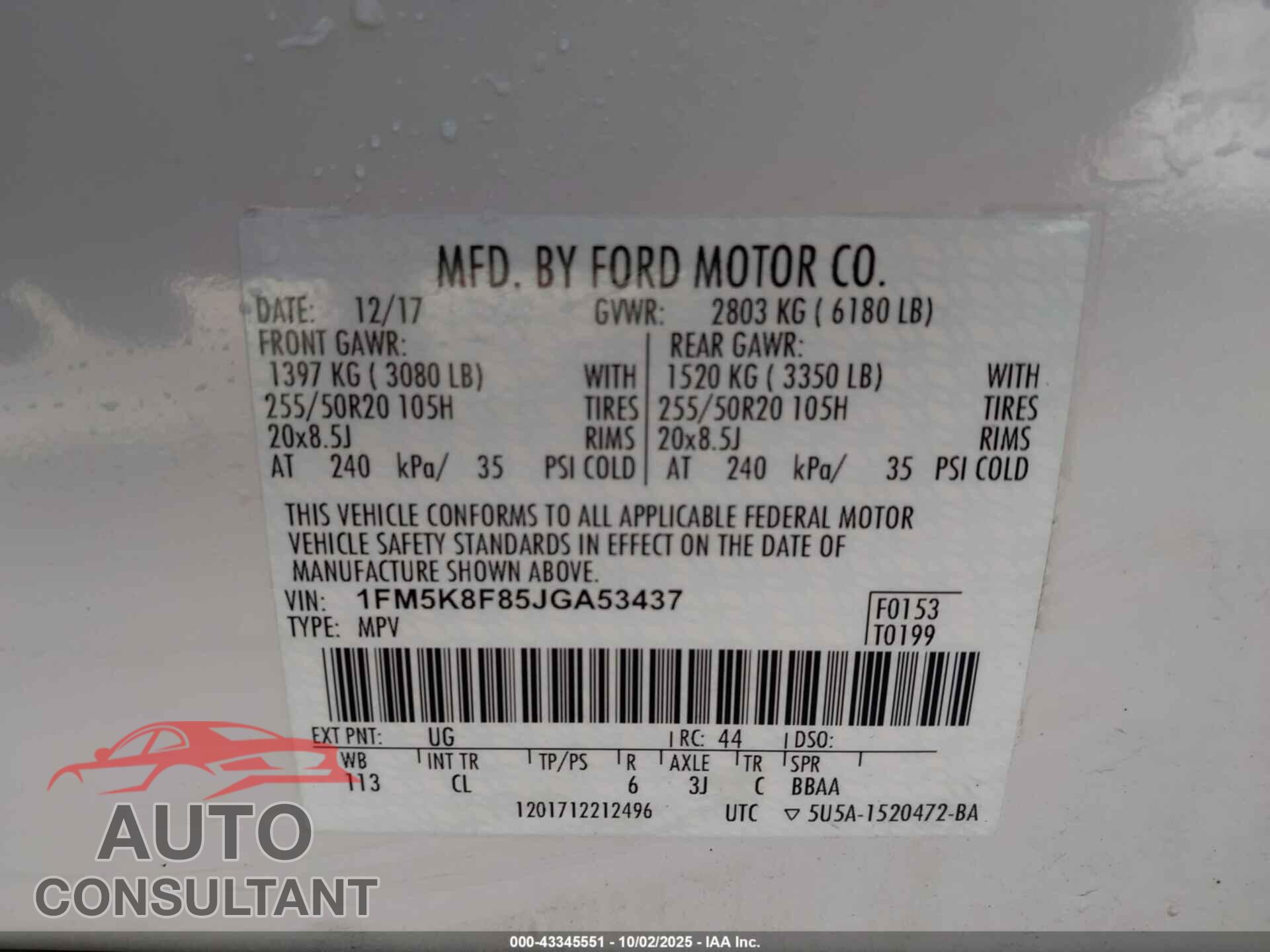 FORD EXPLORER 2018 - 1FM5K8F85JGA53437