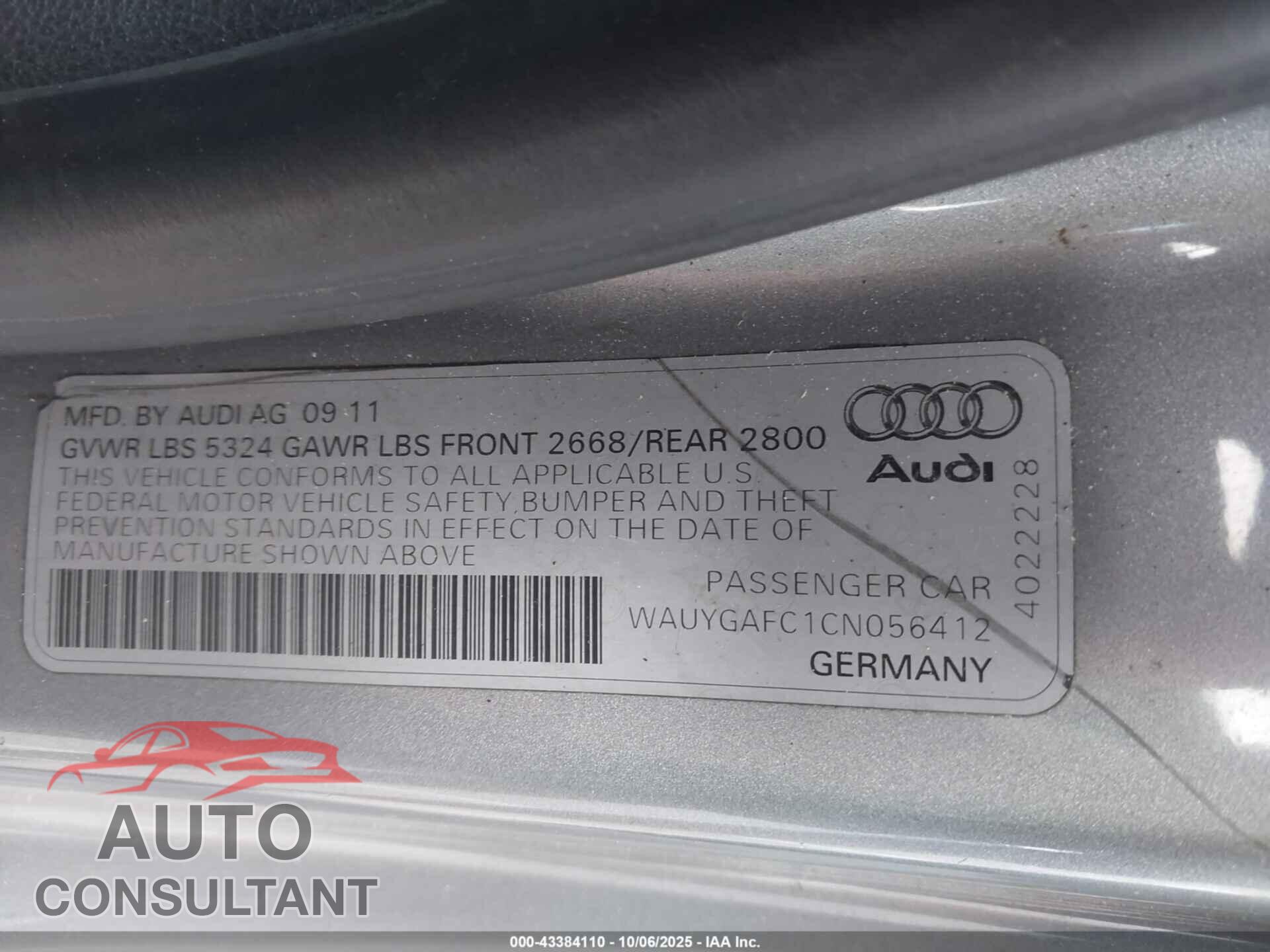 AUDI A7 2012 - WAUYGAFC1CN056412